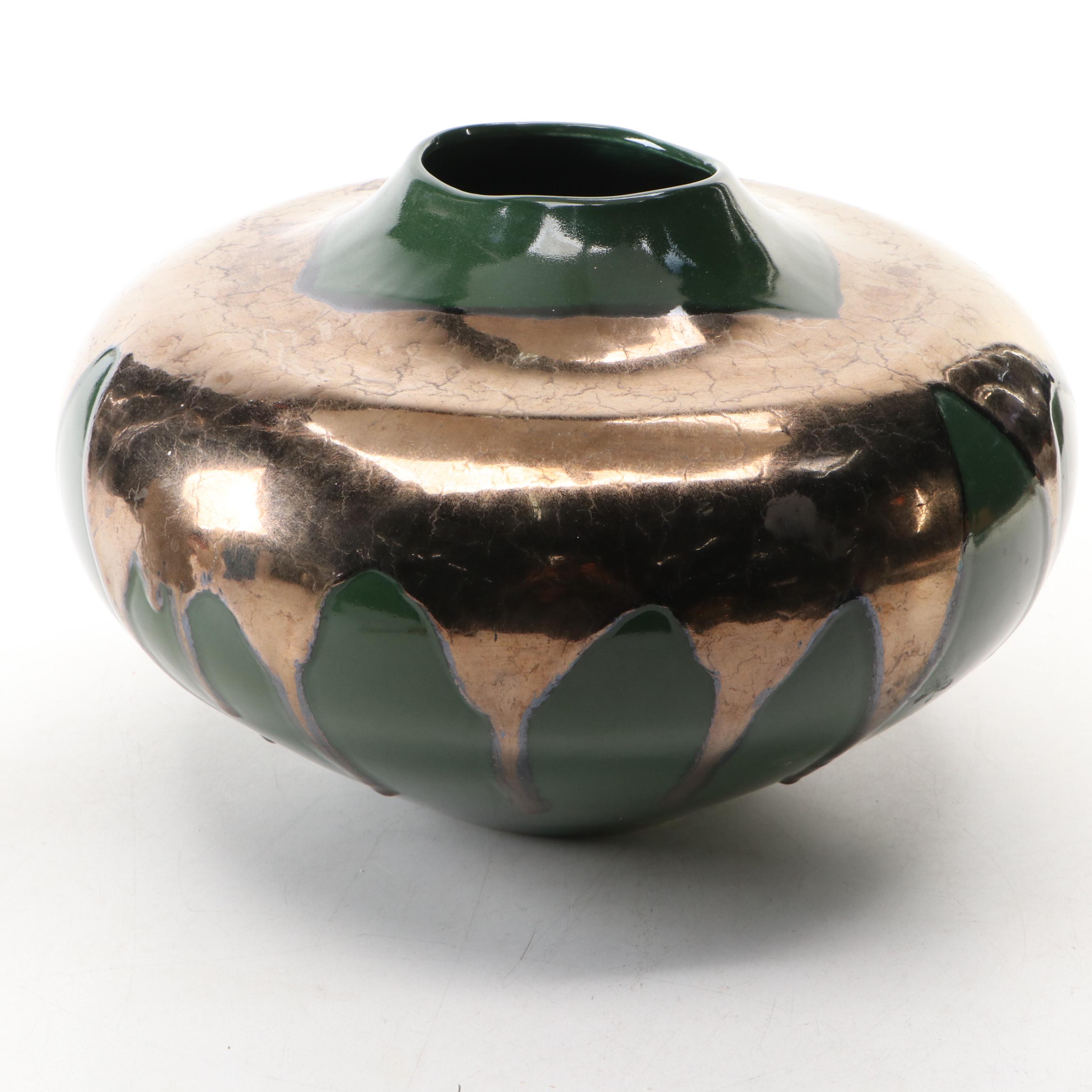 Haeger Green Metallic Ceramic Drip Vase, Late 20th Century