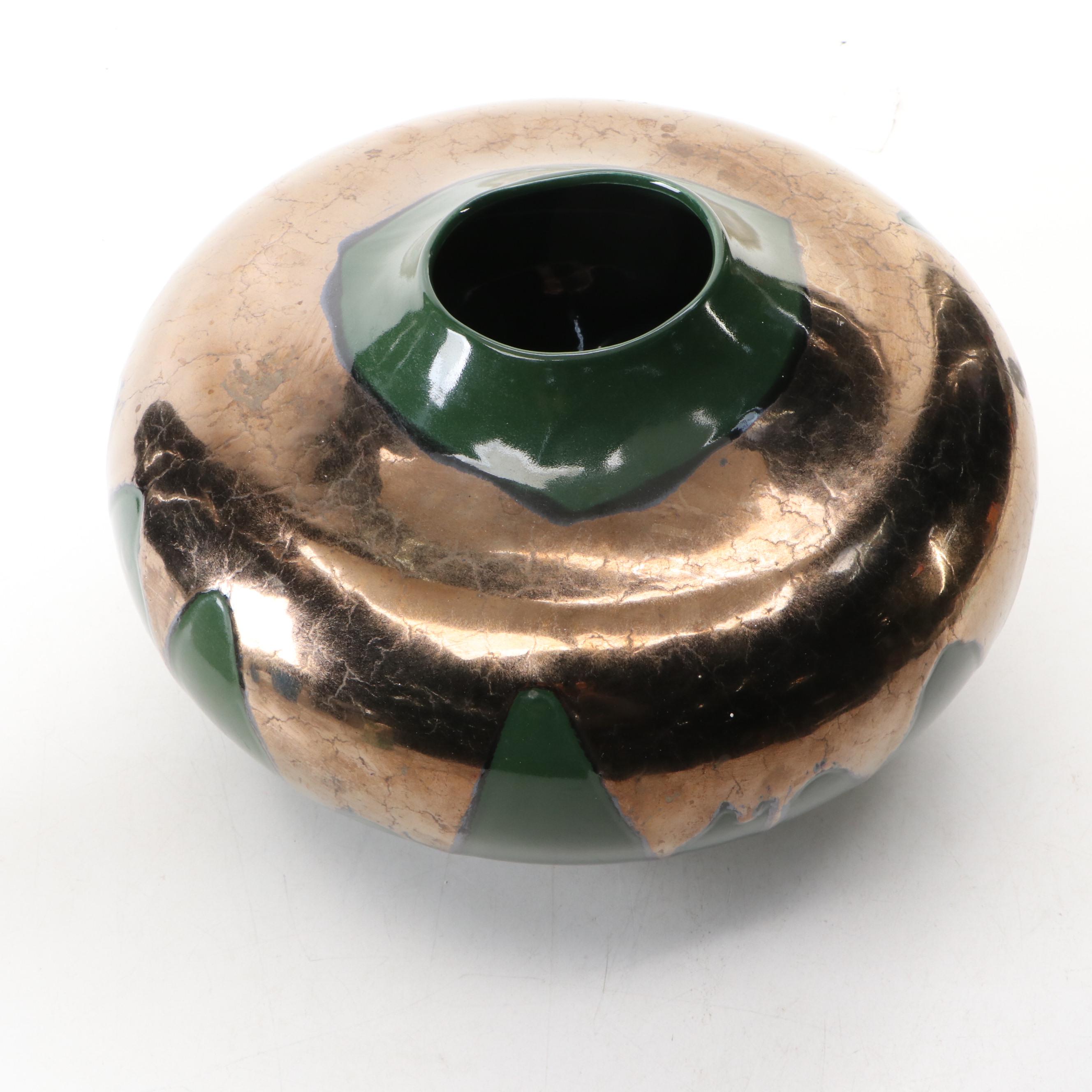 Haeger Green Metallic Ceramic Drip Vase, Late 20th Century