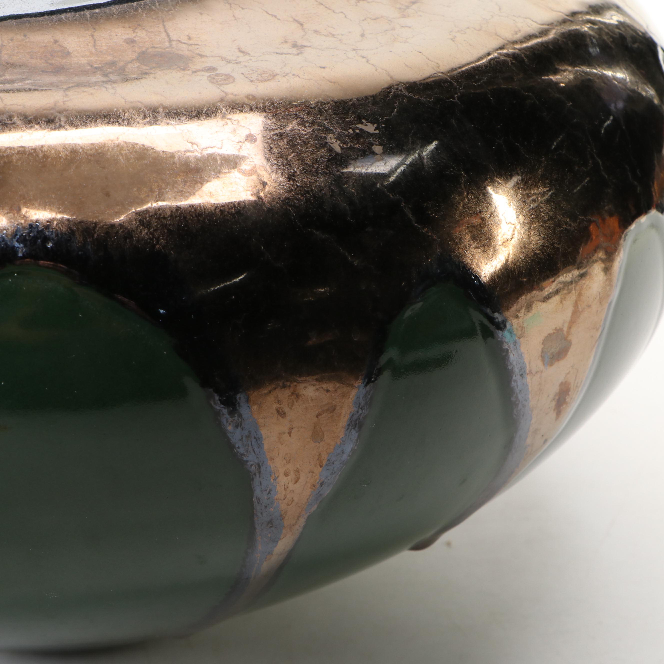 Haeger Green Metallic Ceramic Drip Vase, Late 20th Century