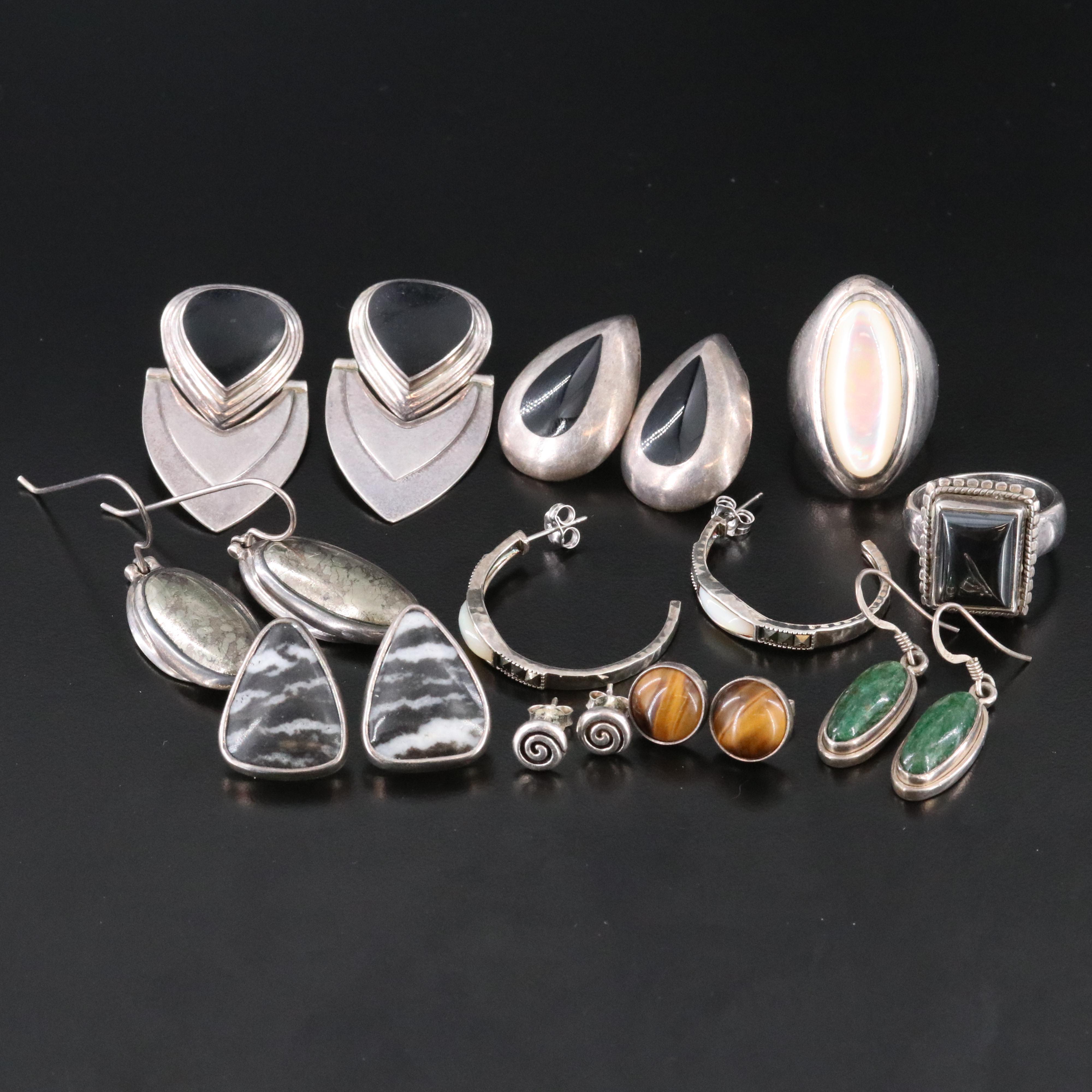 Sterling Jewelry Collection Featuring Black Onyx, Mother of Pearl and Hematite