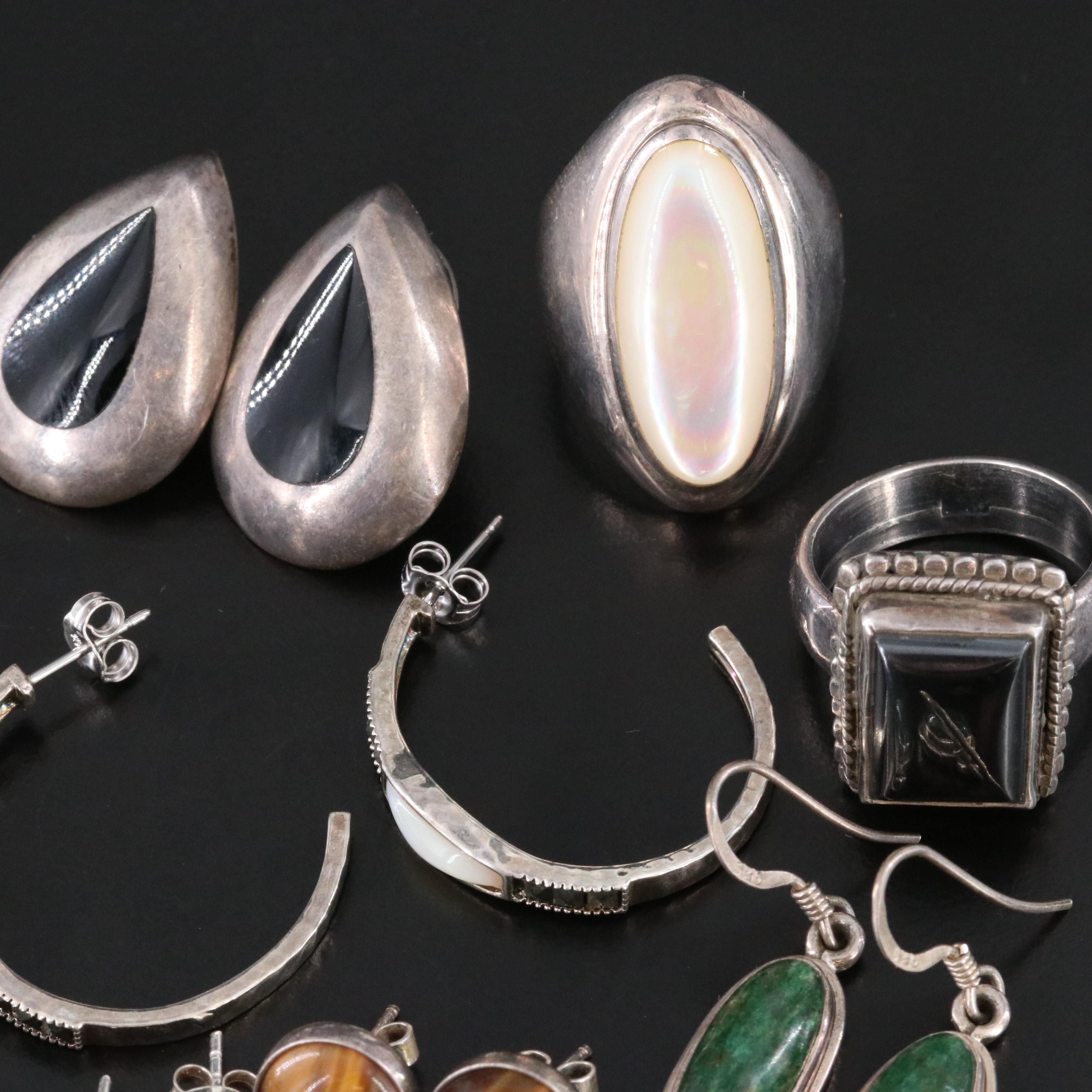 Sterling Jewelry Collection Featuring Black Onyx, Mother of Pearl and Hematite