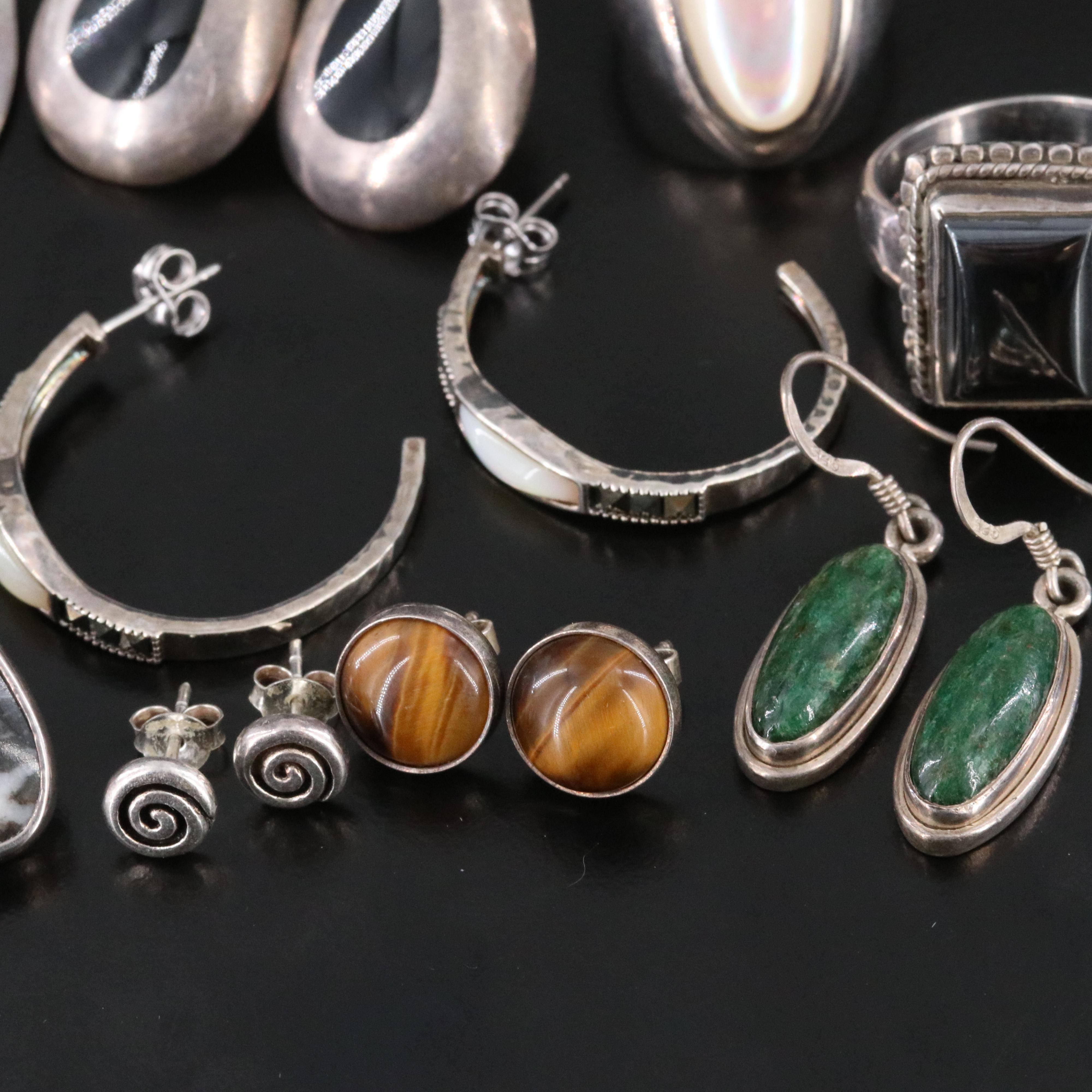 Sterling Jewelry Collection Featuring Black Onyx, Mother of Pearl and Hematite