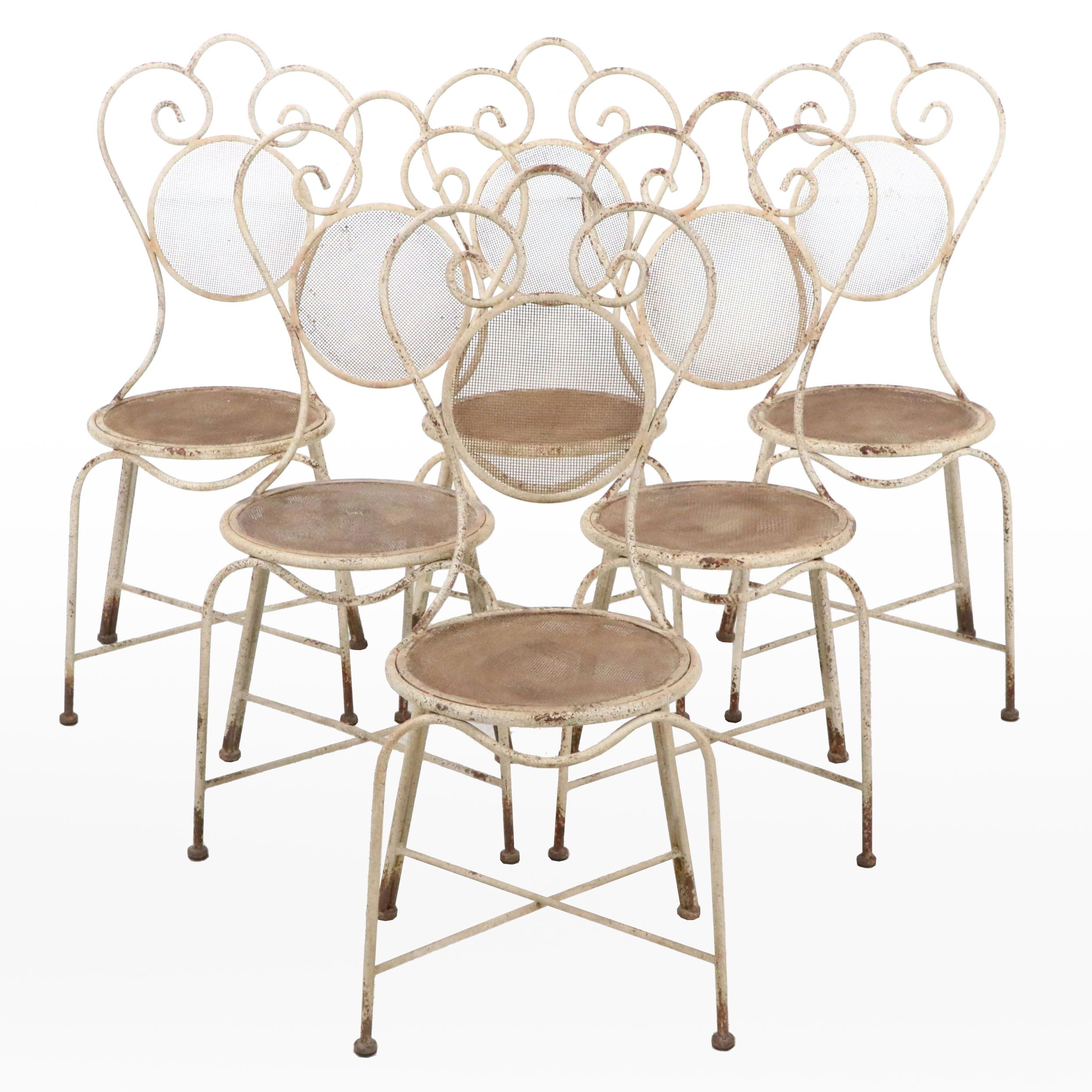 Victorian Painted Wrought Iron Garden Chairs, Early 20th Century
