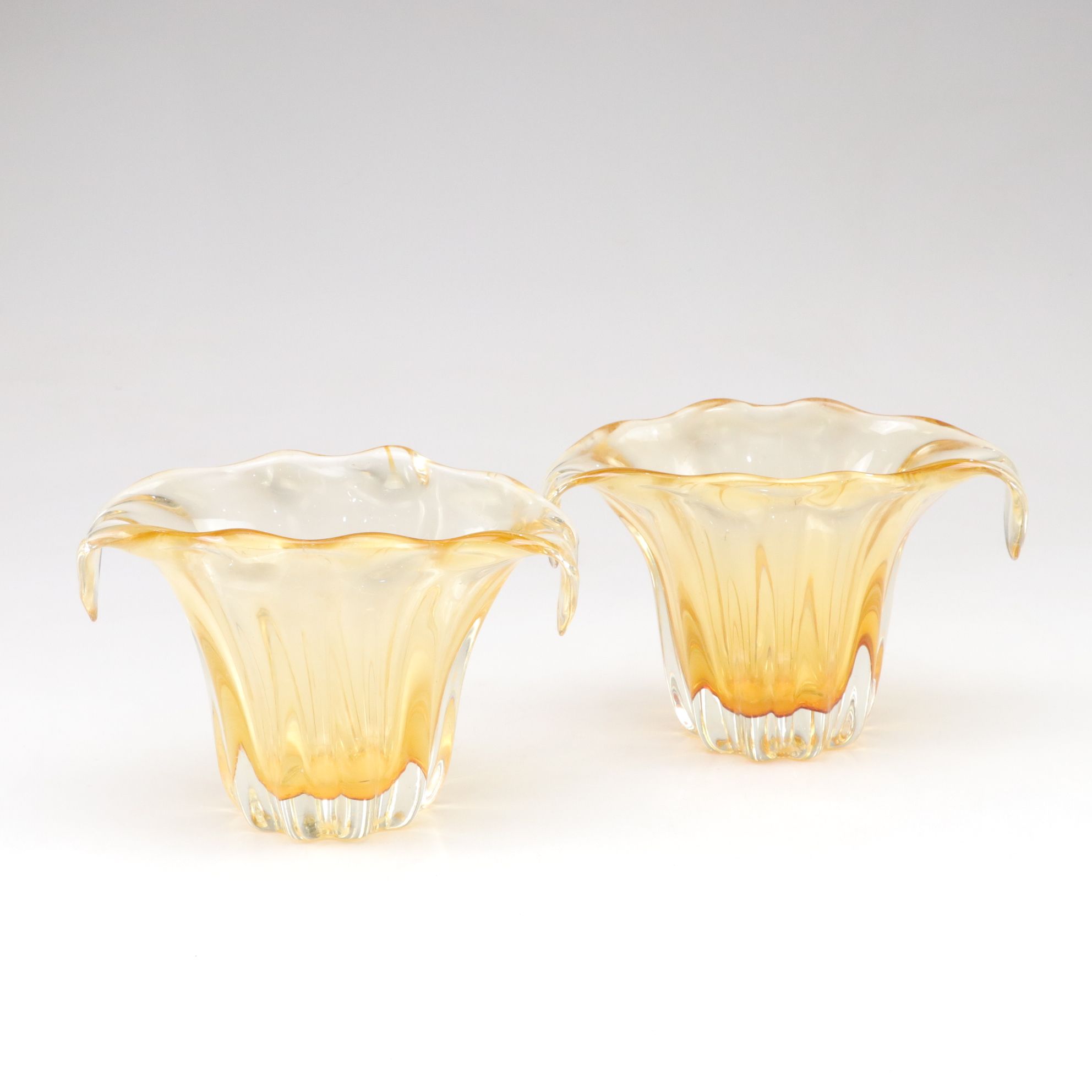 Pair of Blown Amber Glass Vases