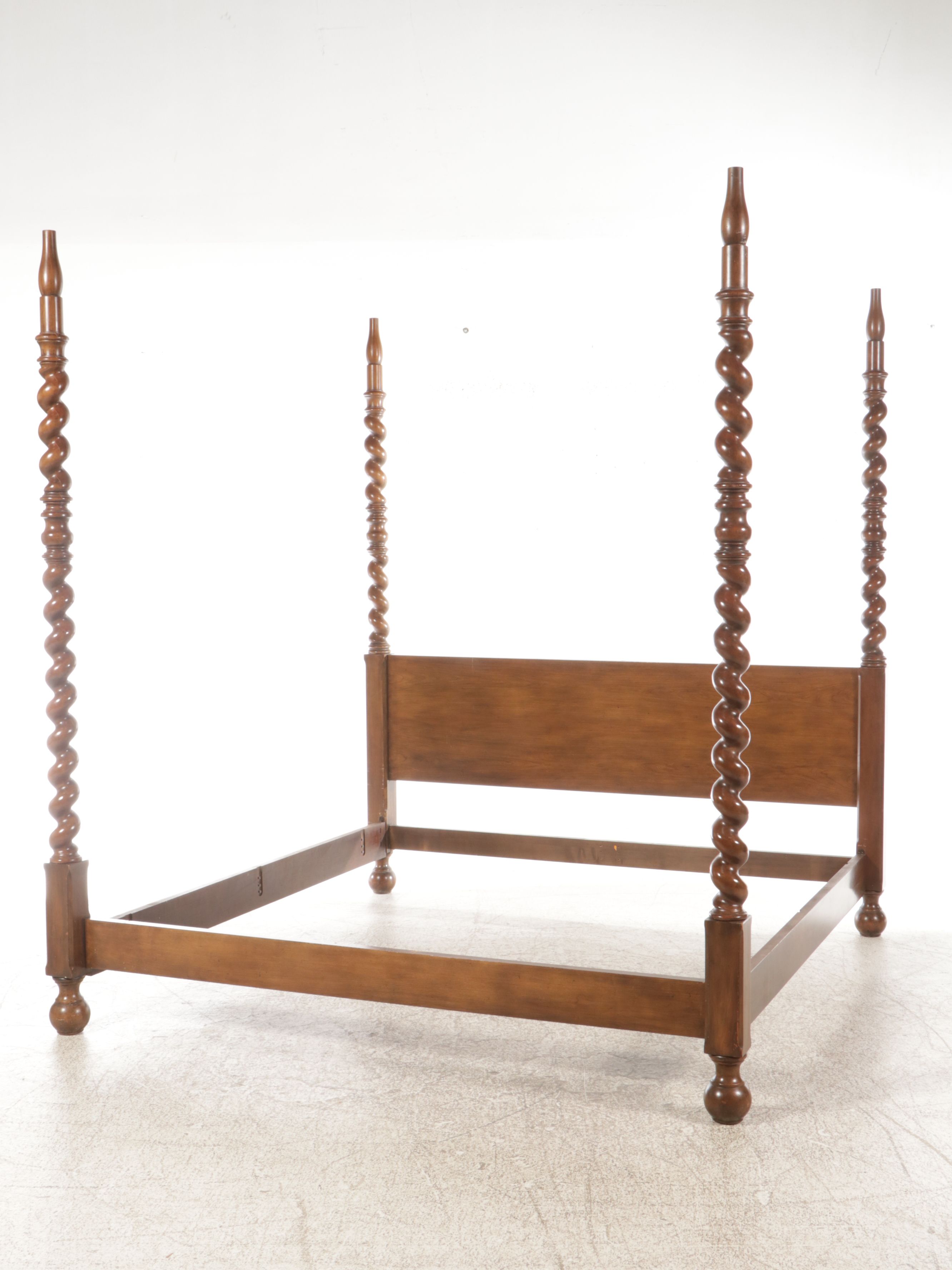 Baker Furniture Cherry Barley Twist Four-Poster Texas King Size Bed Frame