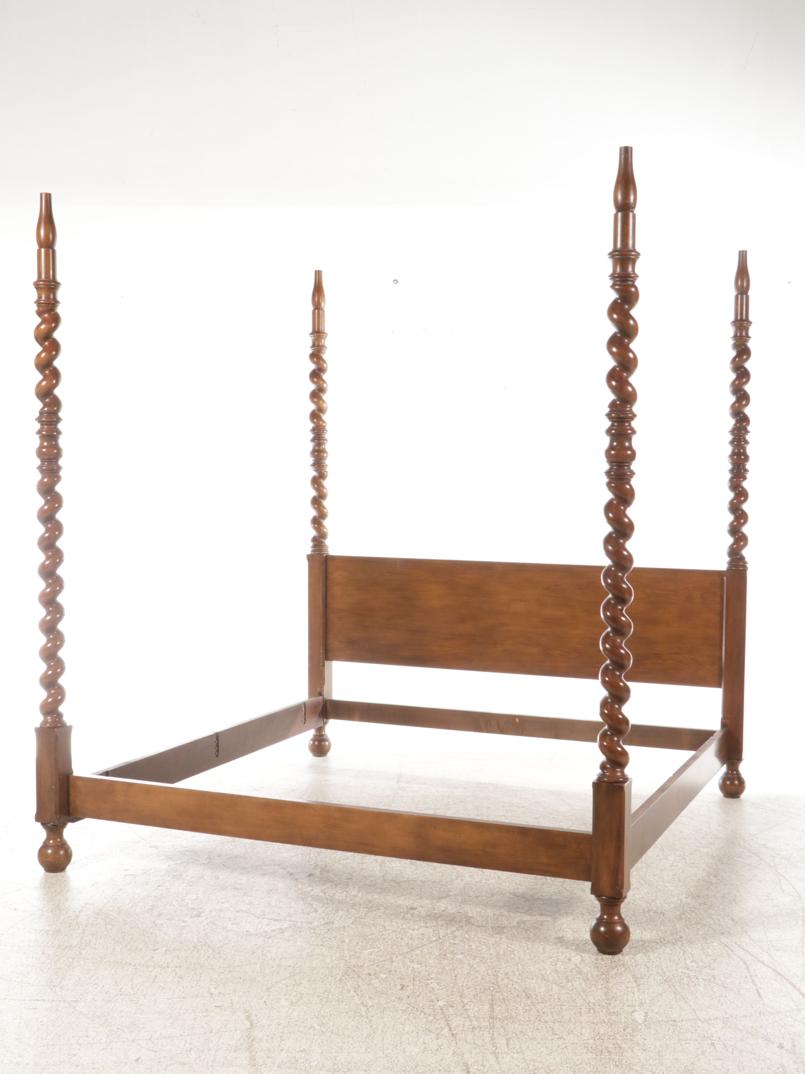 Baker Furniture Cherry Barley Twist Four-Poster Texas King Size Bed Frame