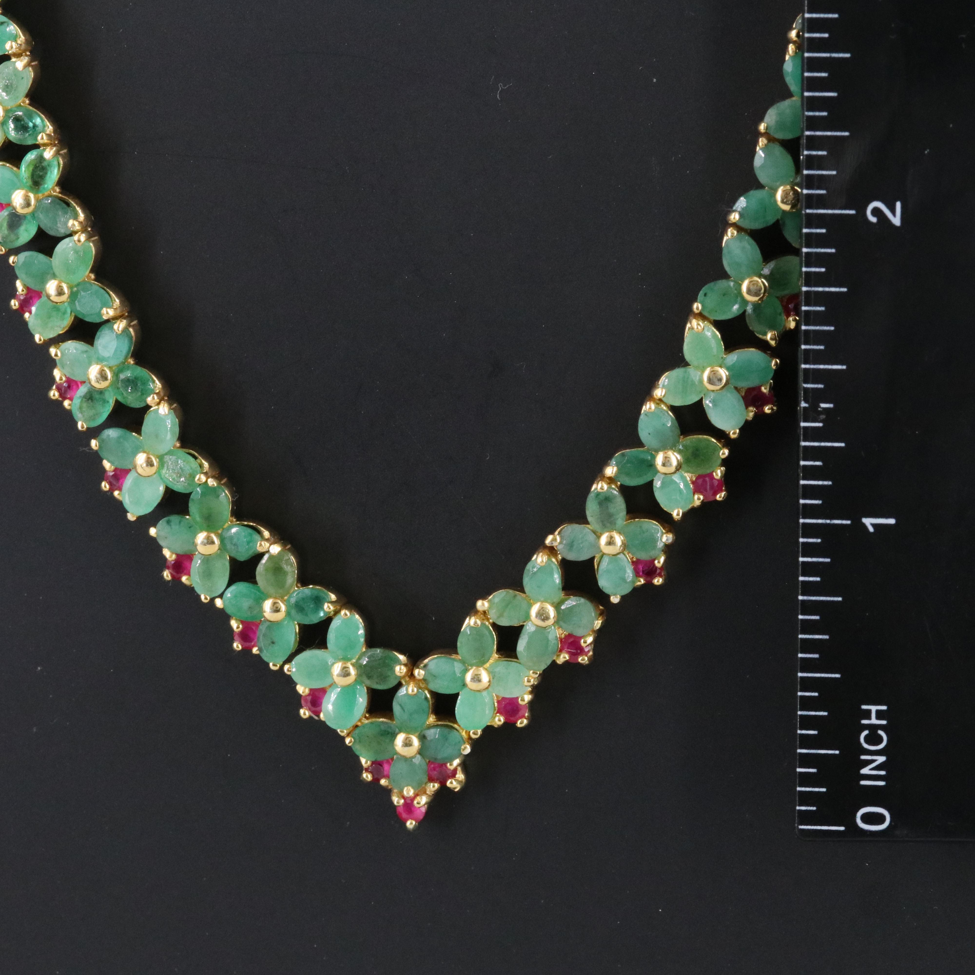 Sterling Silver Emerald and Ruby Necklace