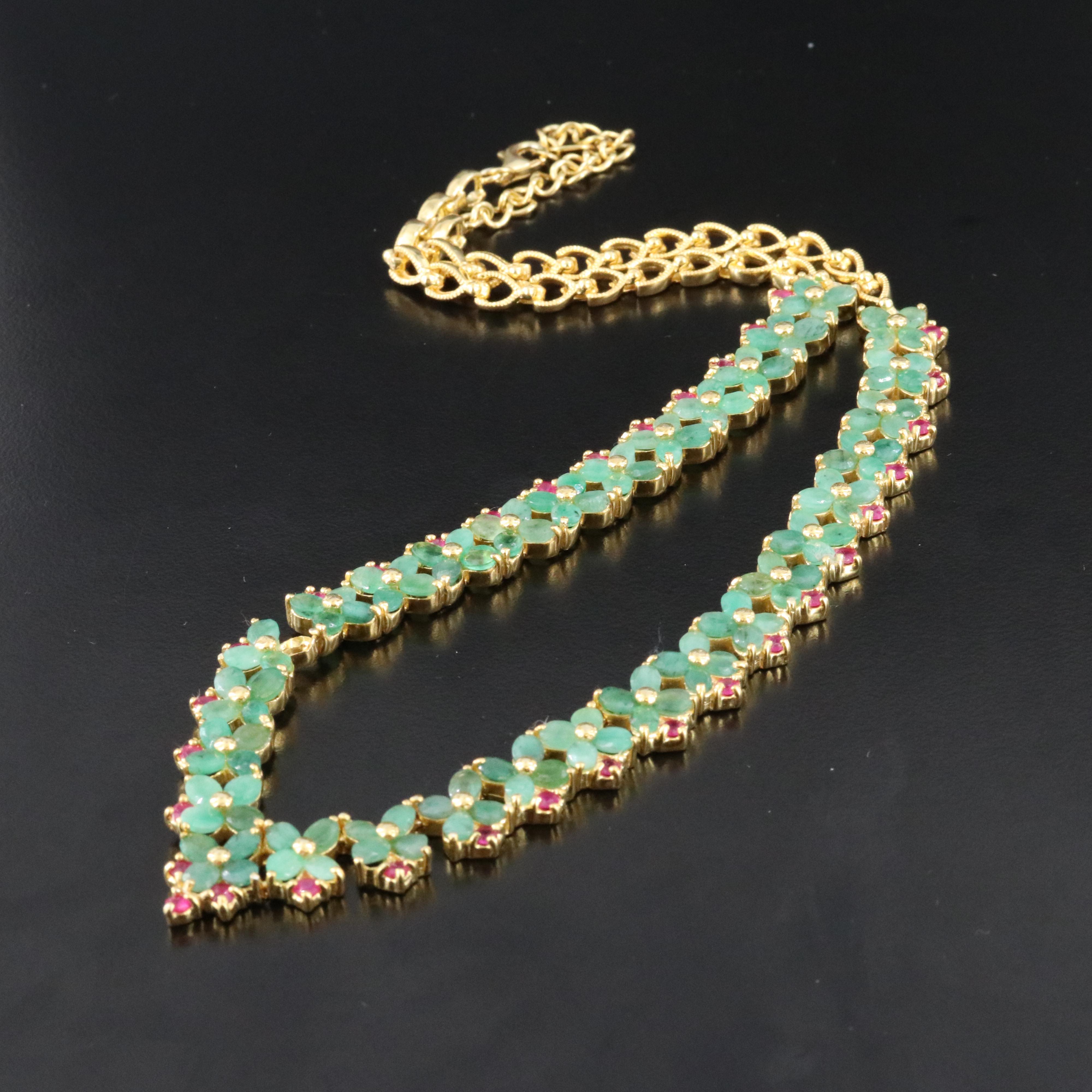 Sterling Silver Emerald and Ruby Necklace