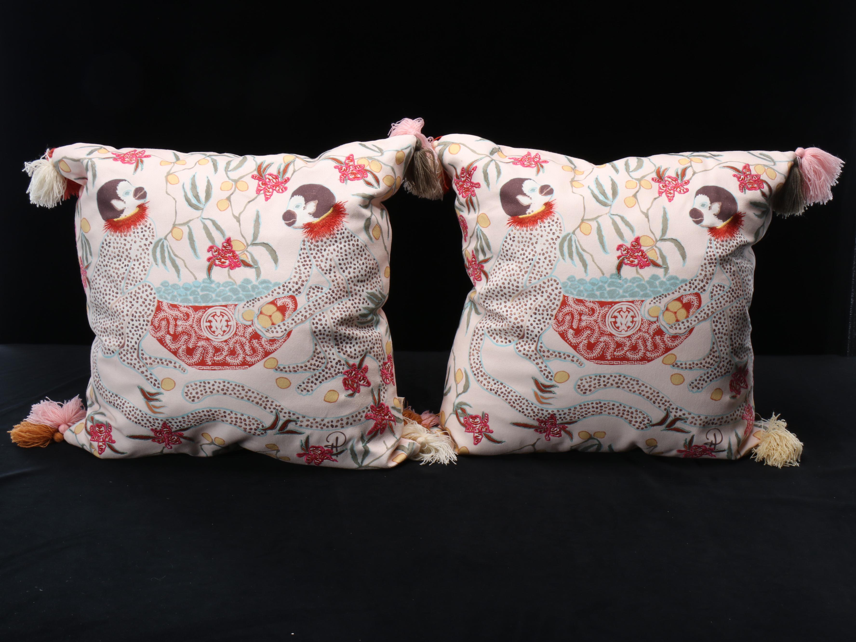 Spartina Cotton Throw Pillows with Coral Stripe Bedsheets