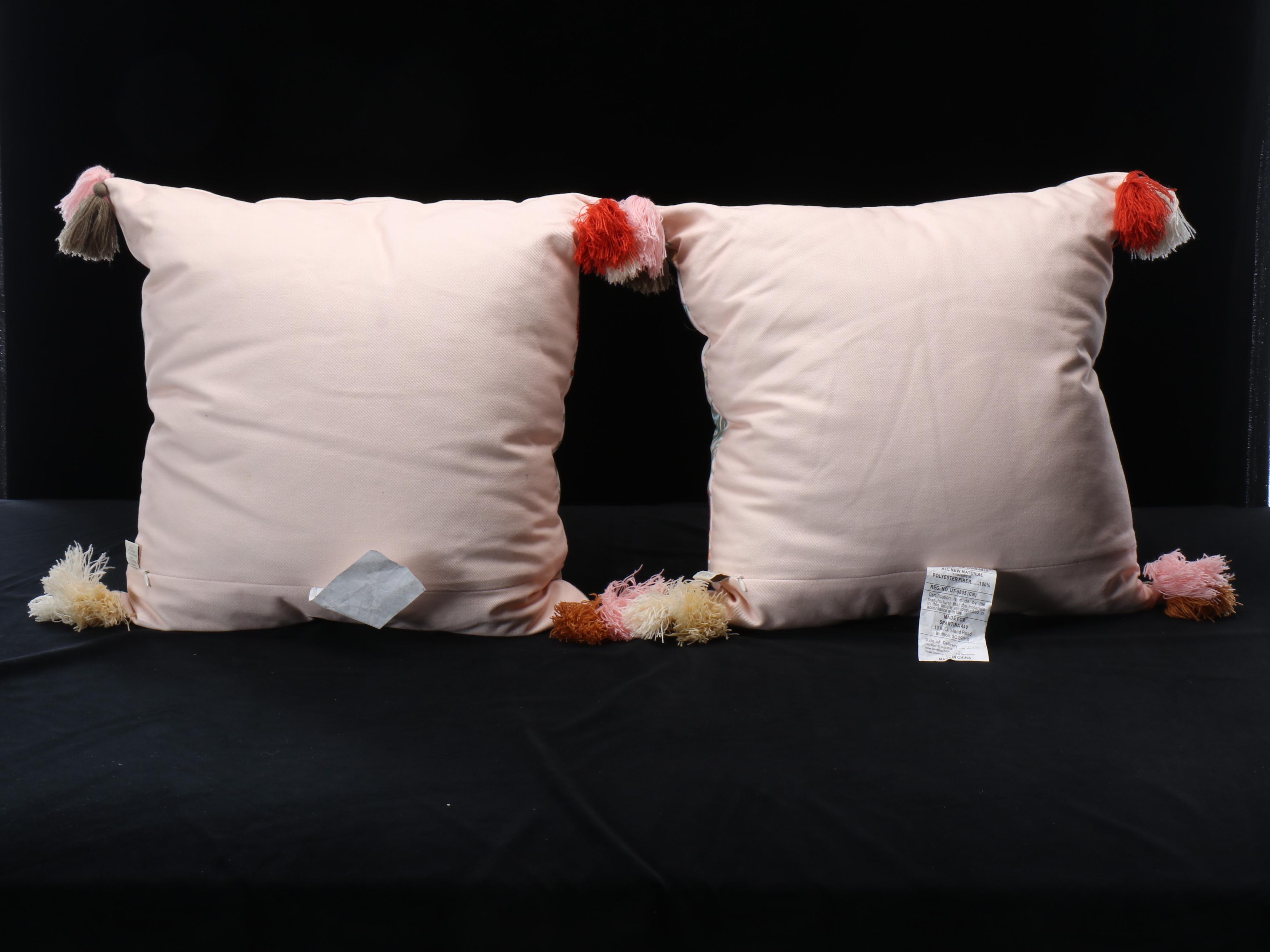 Spartina Cotton Throw Pillows with Coral Stripe Bedsheets