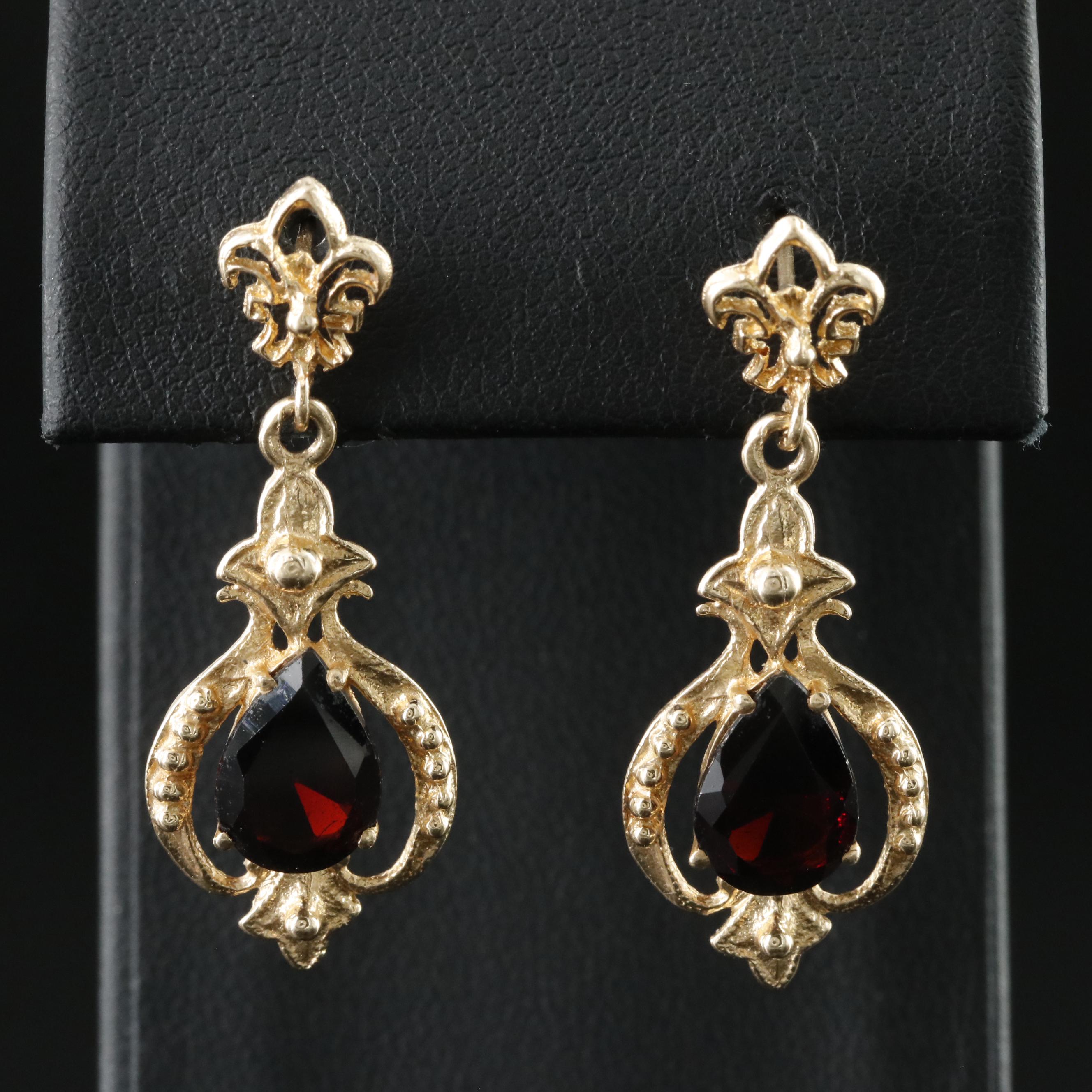 14K Garnet Fleur-de-Lis Earrings