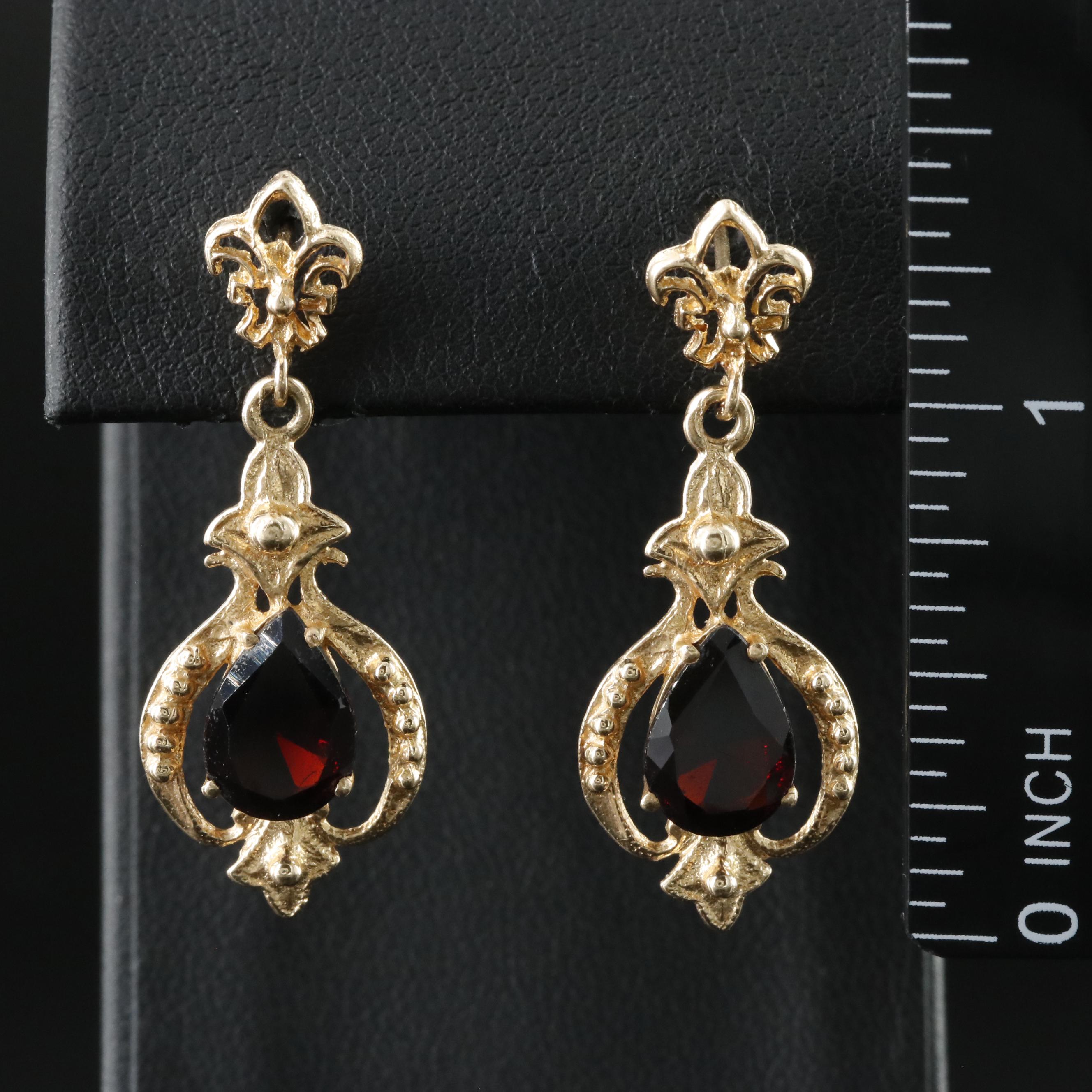 14K Garnet Fleur-de-Lis Earrings