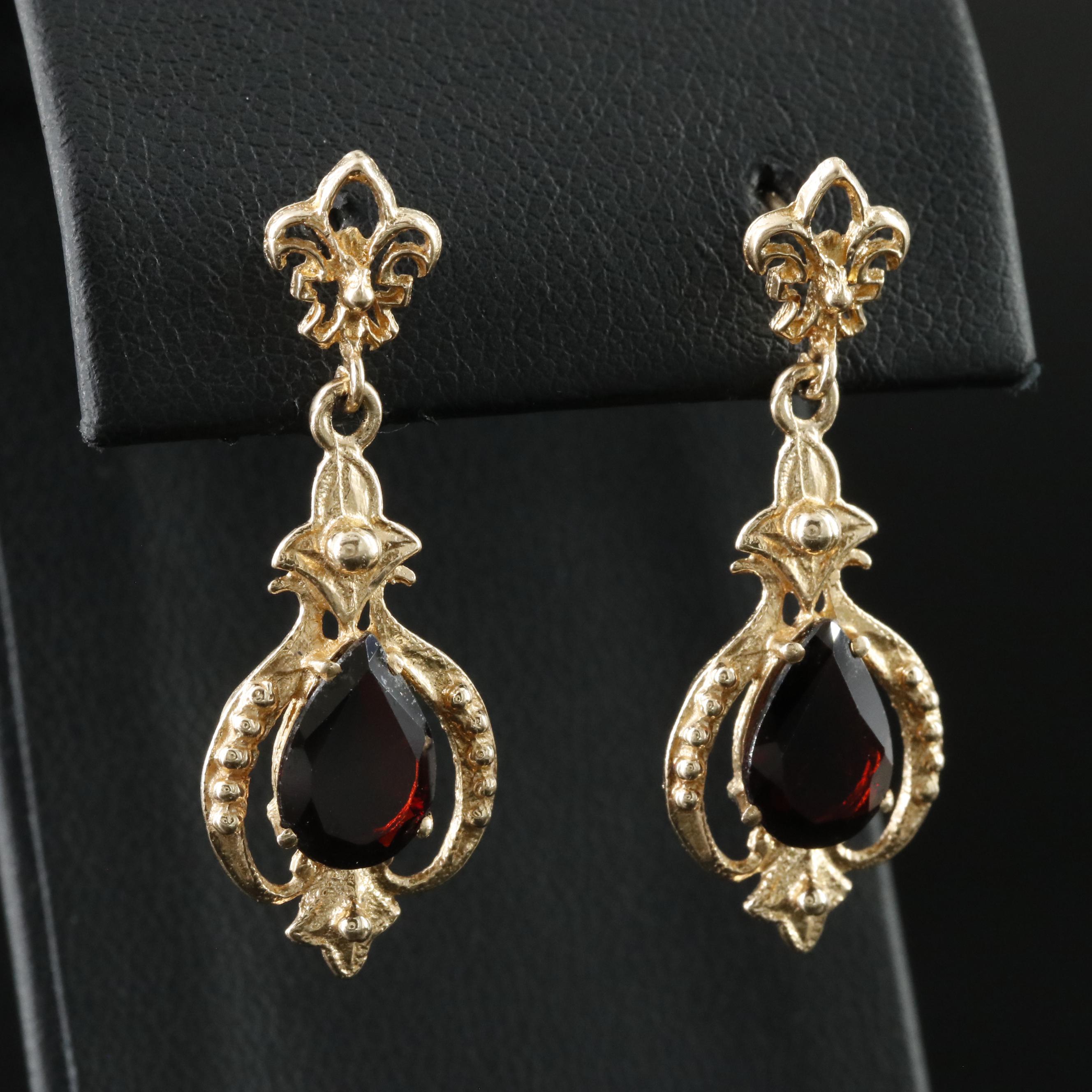 14K Garnet Fleur-de-Lis Earrings