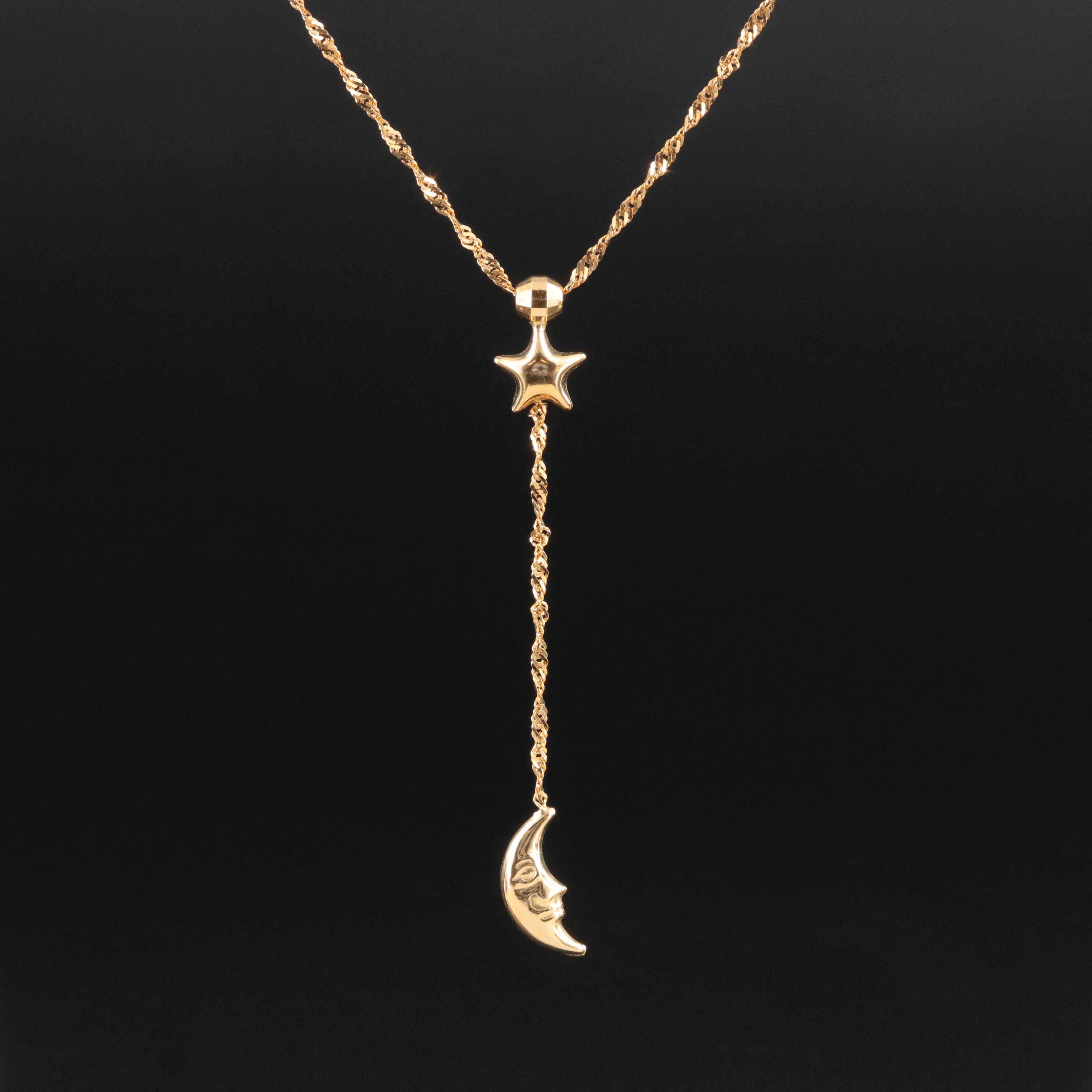 14K Moon and Star Necklace