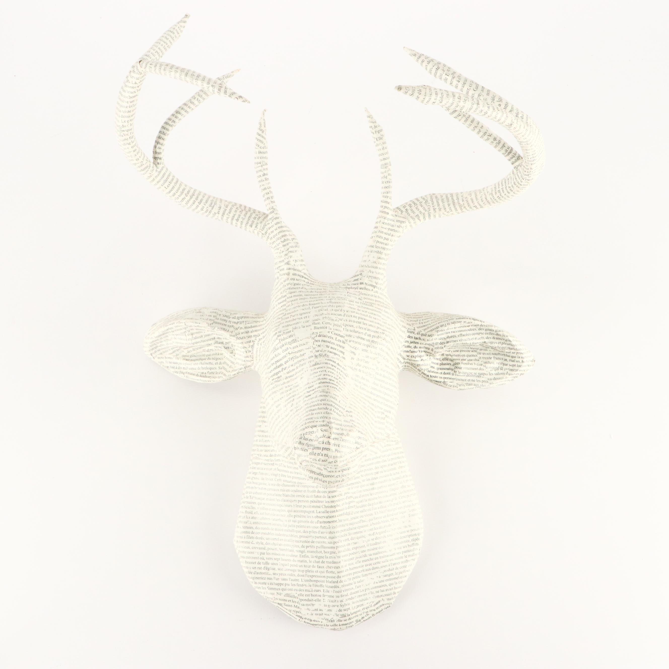 Papier-Mâché French Print Stag Head with Antler Wall Coat and Hat Rack