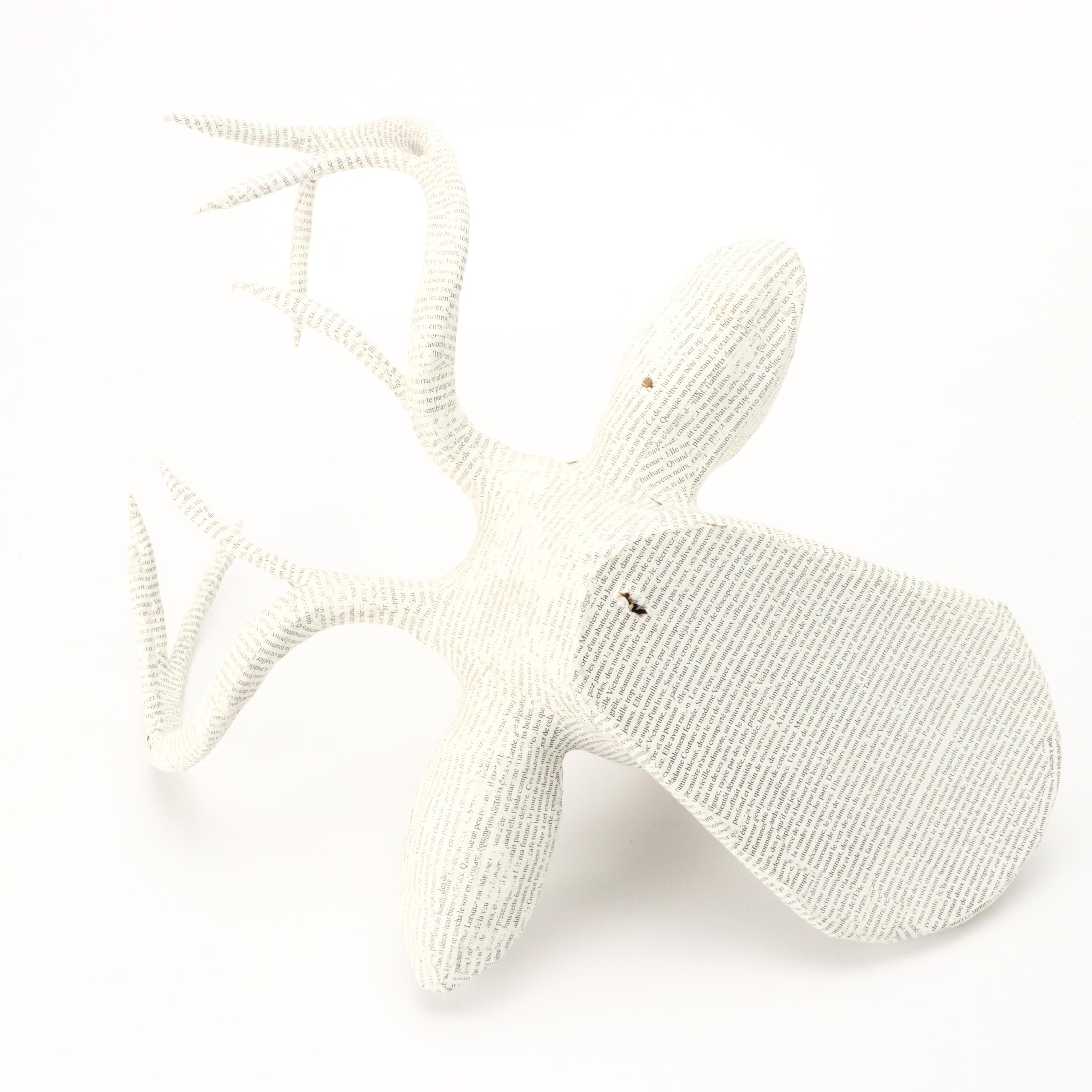 Papier-Mâché French Print Stag Head with Antler Wall Coat and Hat Rack