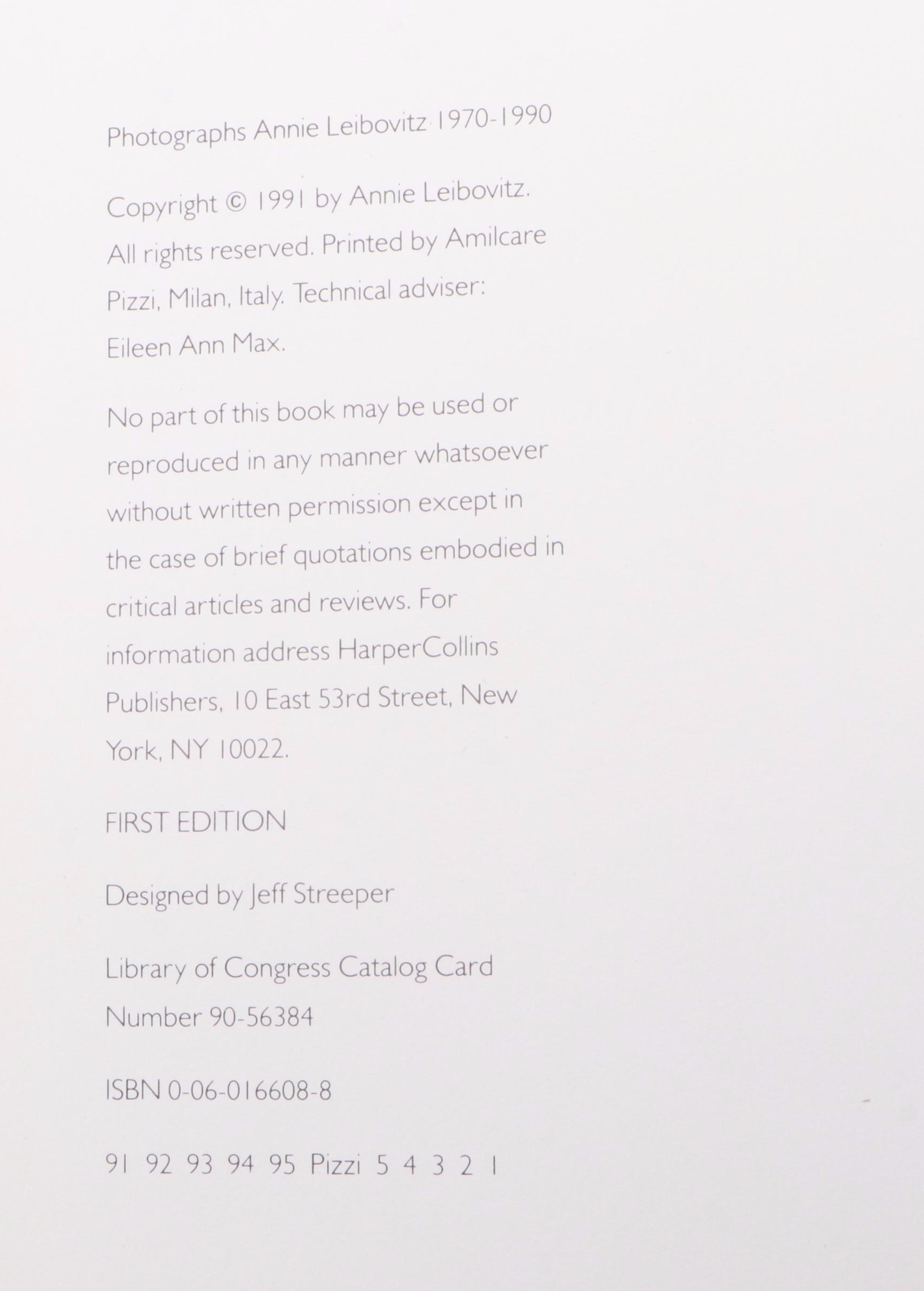 First Printing "Photographs, 1970–1990" by Annie Leibovitz, 1991