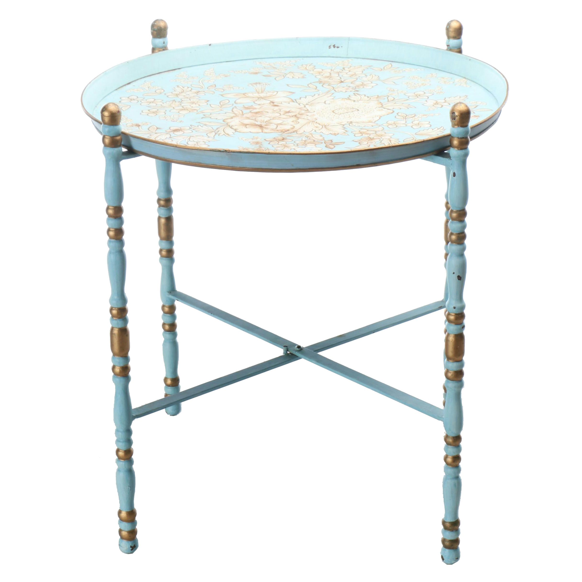 Hollywood Regency Paint-Decorated Metal and Wood Tray Table, Mid-20th Century