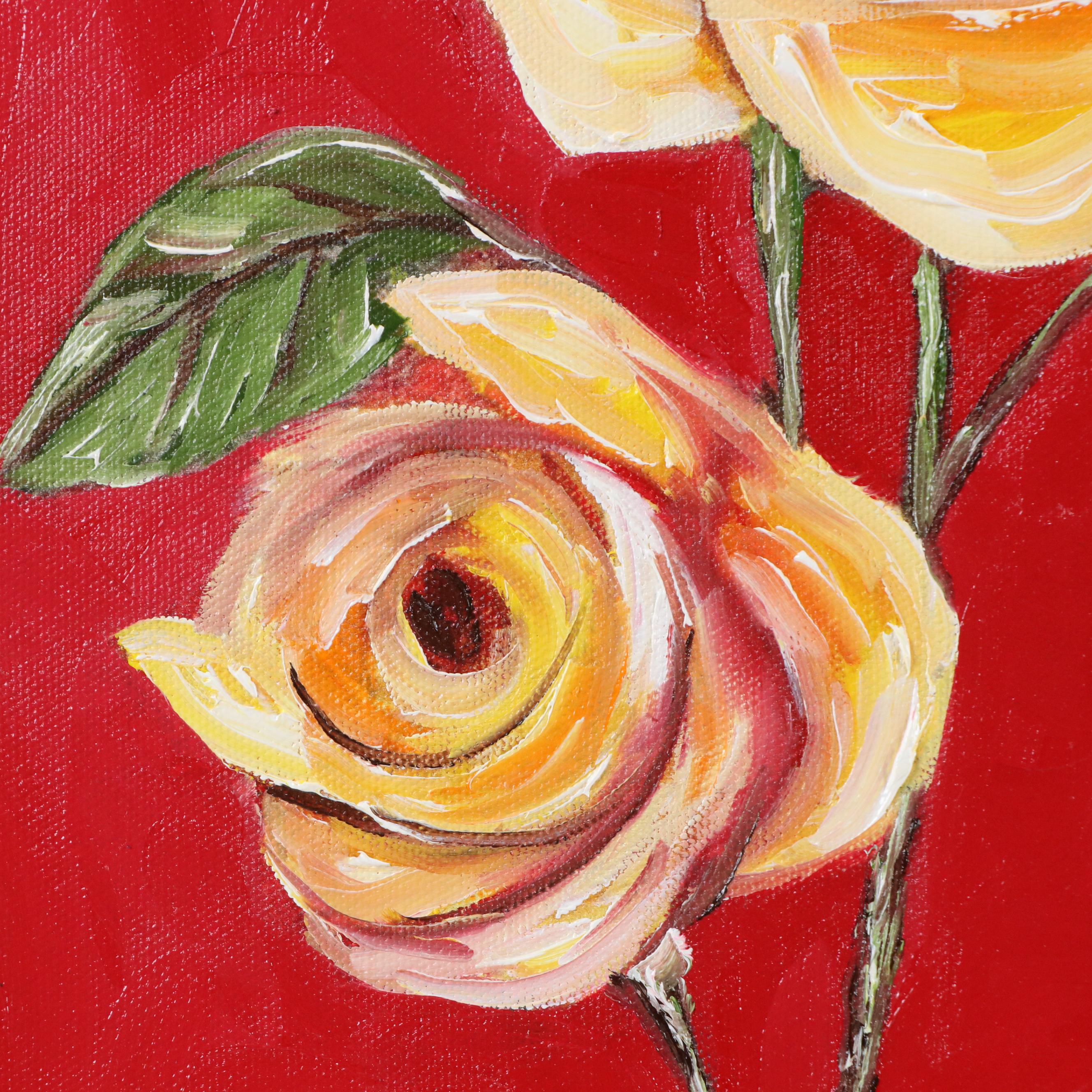 Oluwakemi Omowaire Oil Portrait Painting of Woman Smelling Roses, 21st Century