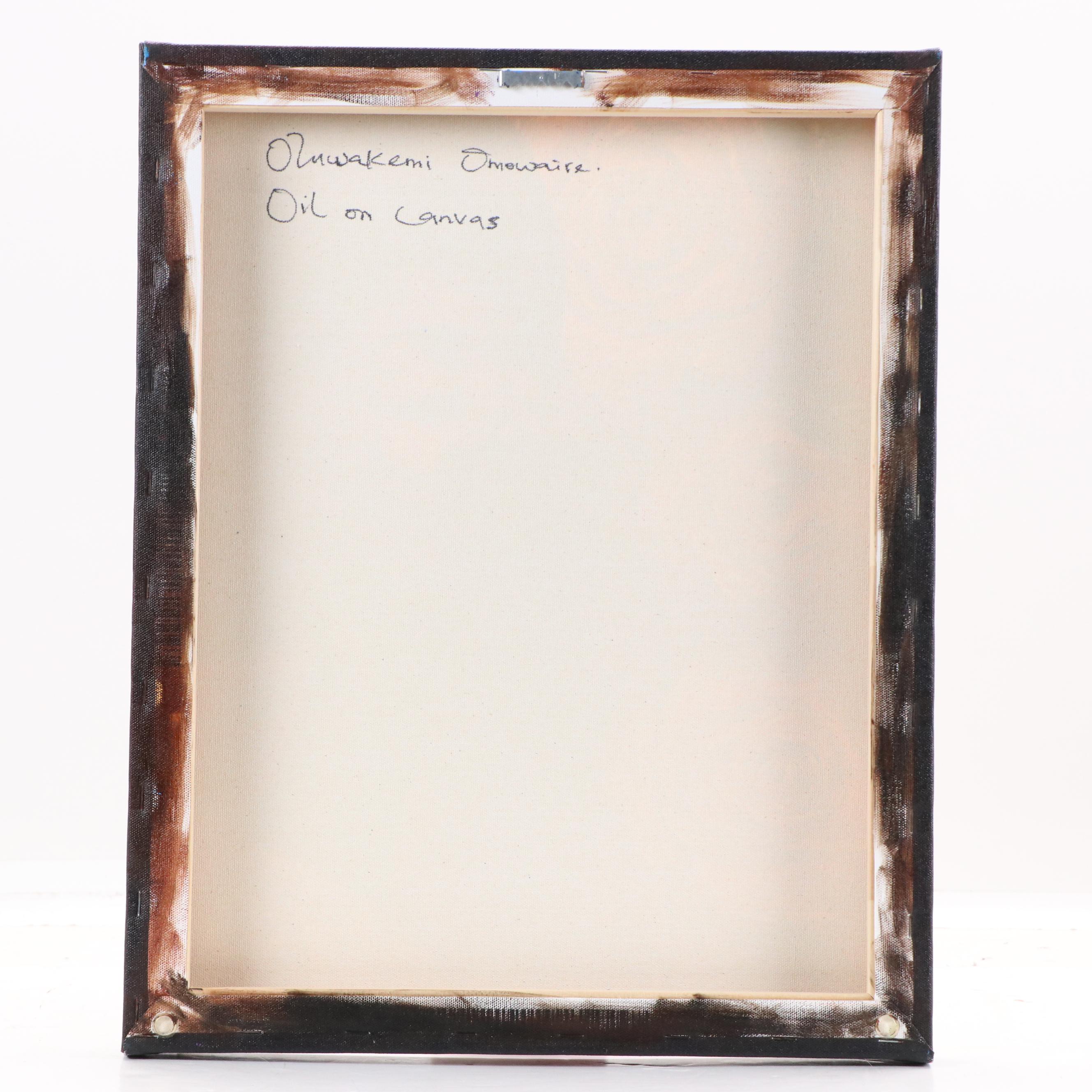 Oluwakemi Omowaire Oil Portrait Painting of Woman Smelling Roses, 21st Century