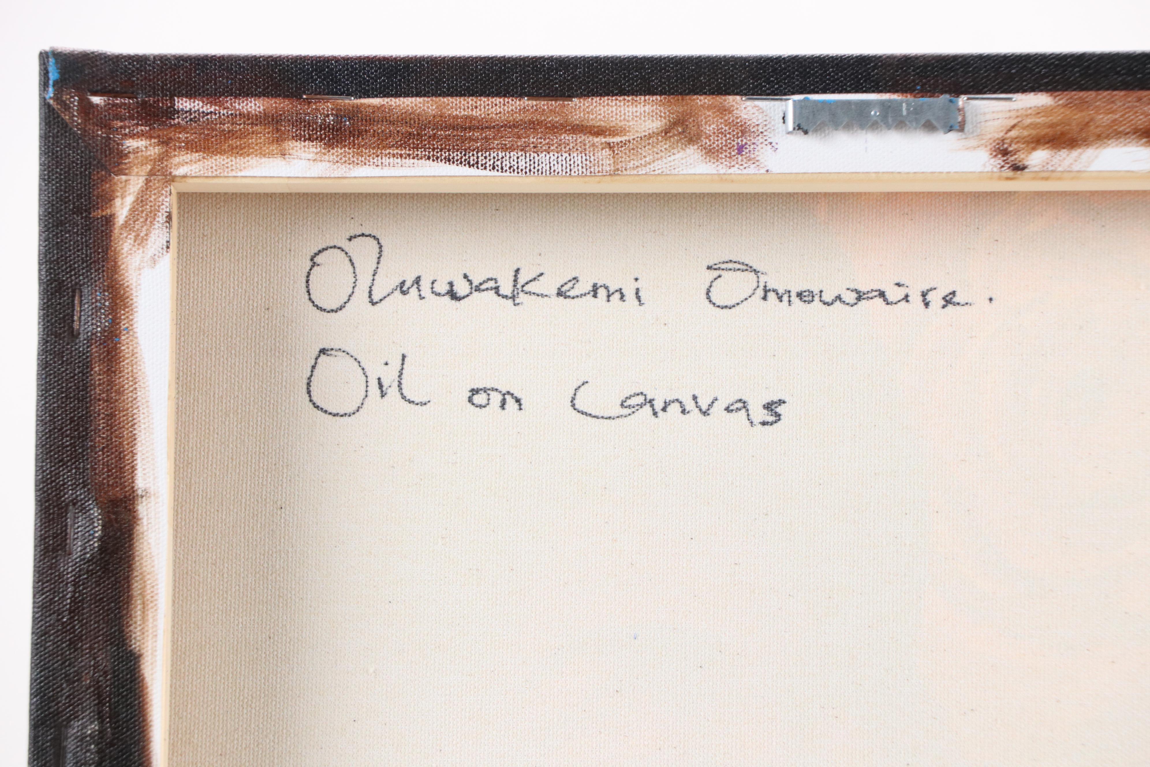 Oluwakemi Omowaire Oil Portrait Painting of Woman Smelling Roses, 21st Century