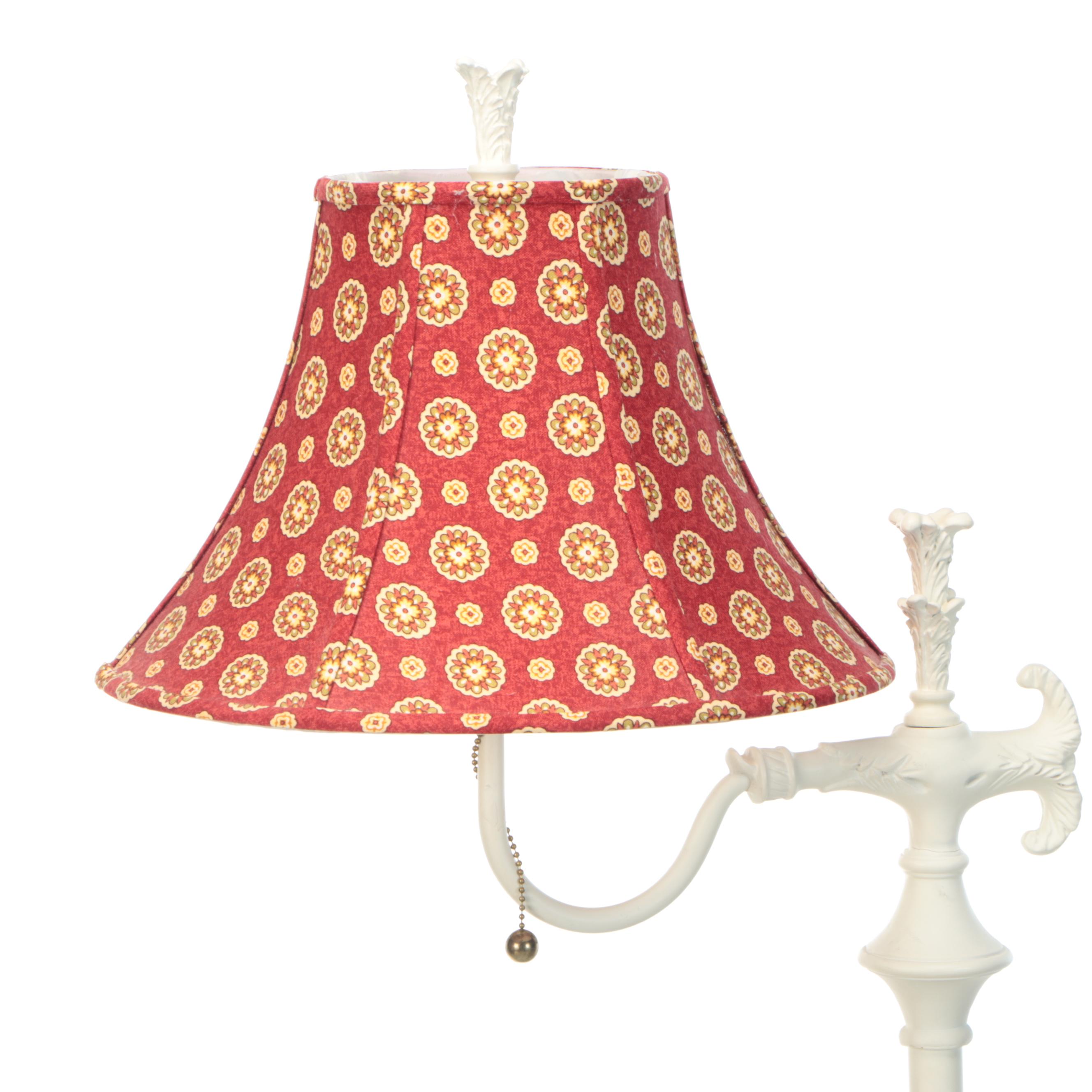 Victorian Style White Matte Painted Metal Floor Lamp with Floral Fabric Shade