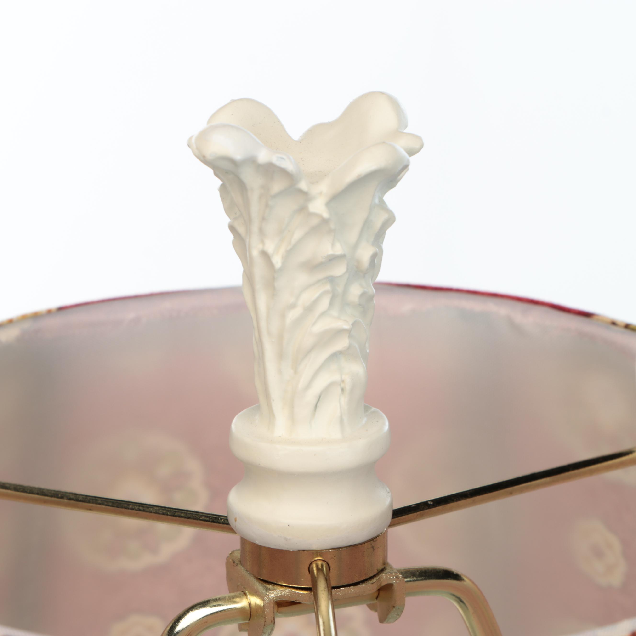 Victorian Style White Matte Painted Metal Floor Lamp with Floral Fabric Shade