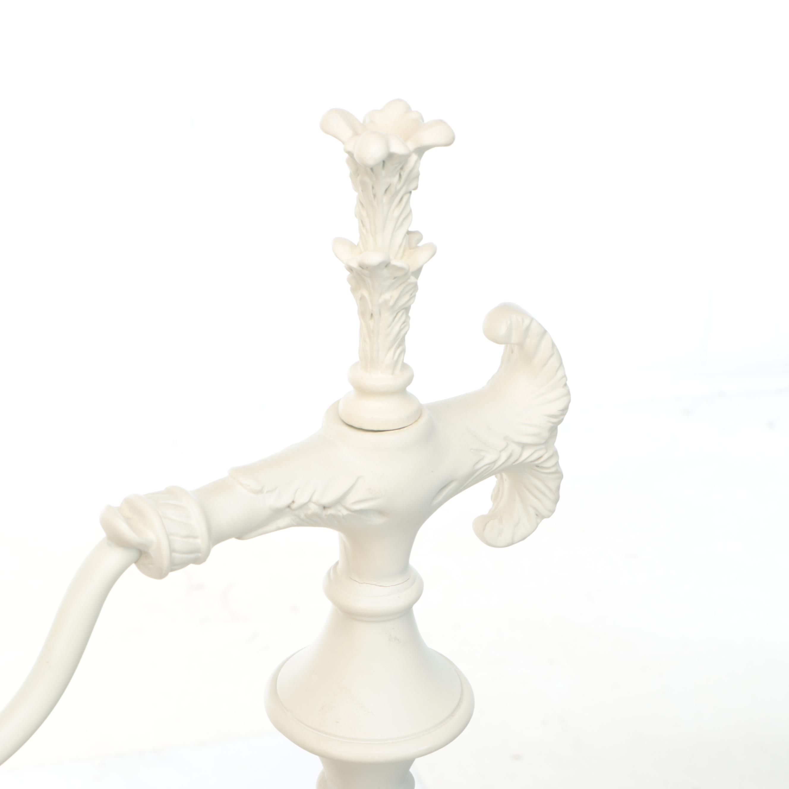 Victorian Style White Matte Painted Metal Floor Lamp with Floral Fabric Shade