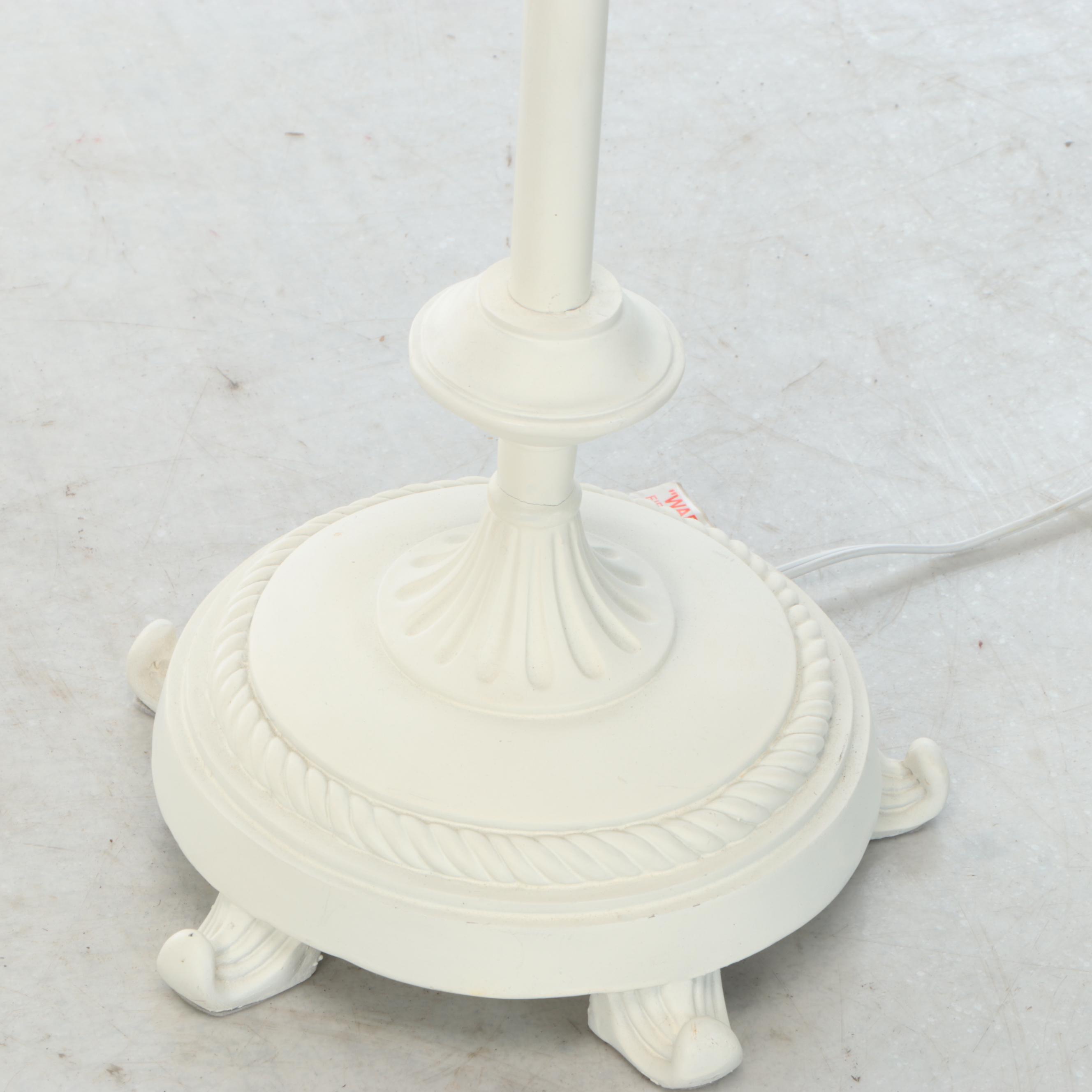 Victorian Style White Matte Painted Metal Floor Lamp with Floral Fabric Shade