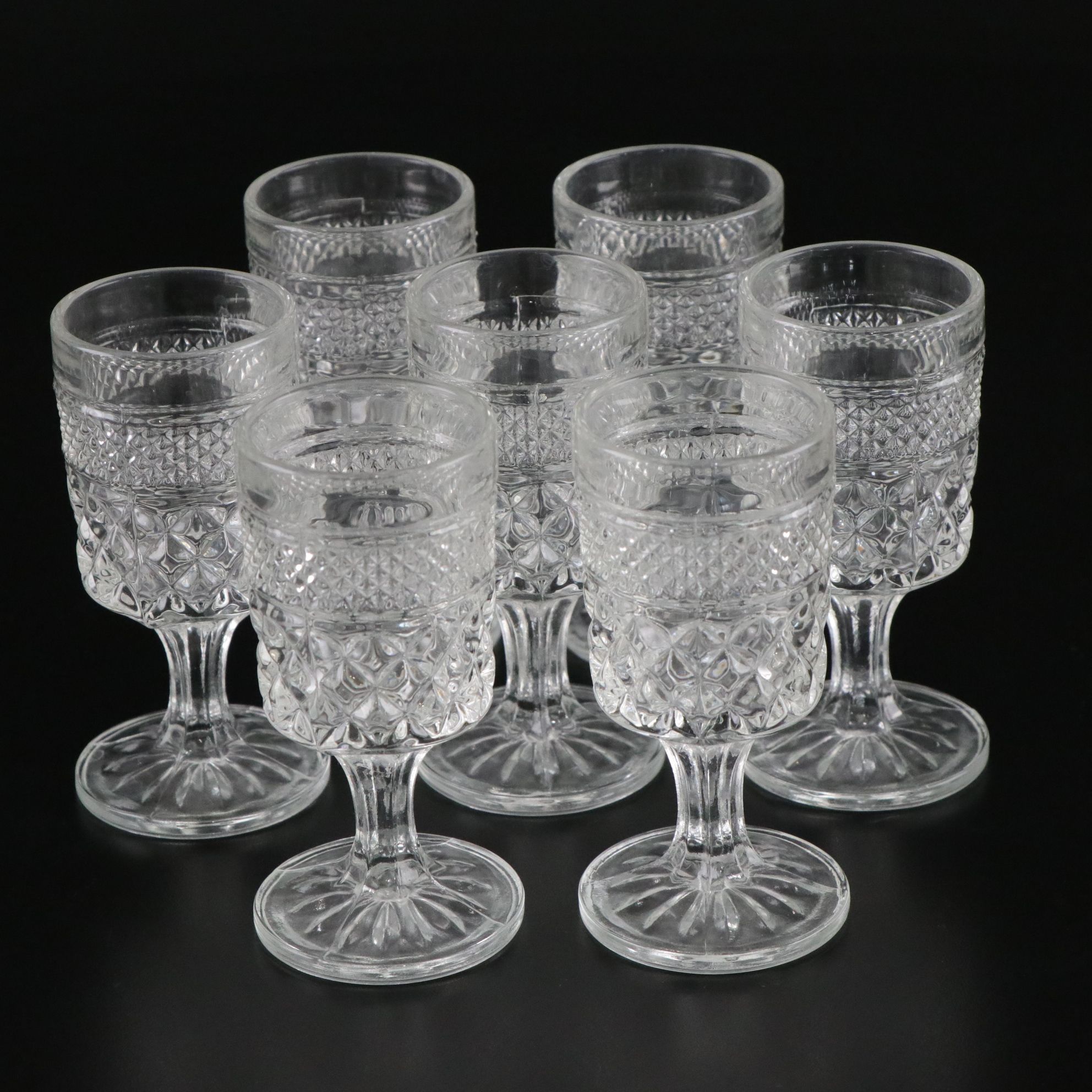 Anchor Hocking "Wexford" Pressed Glass Decanter and Cordial Glasses