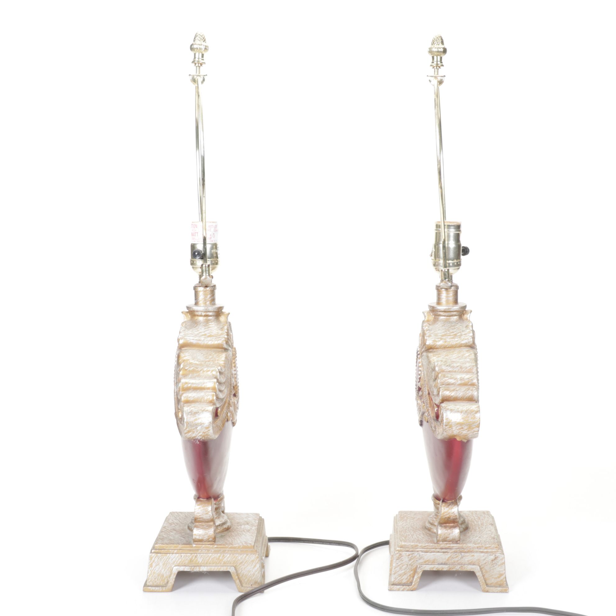 Pair of Baroque-esque Pink and Pearlescent Boudoir Lamps, Silk Shades