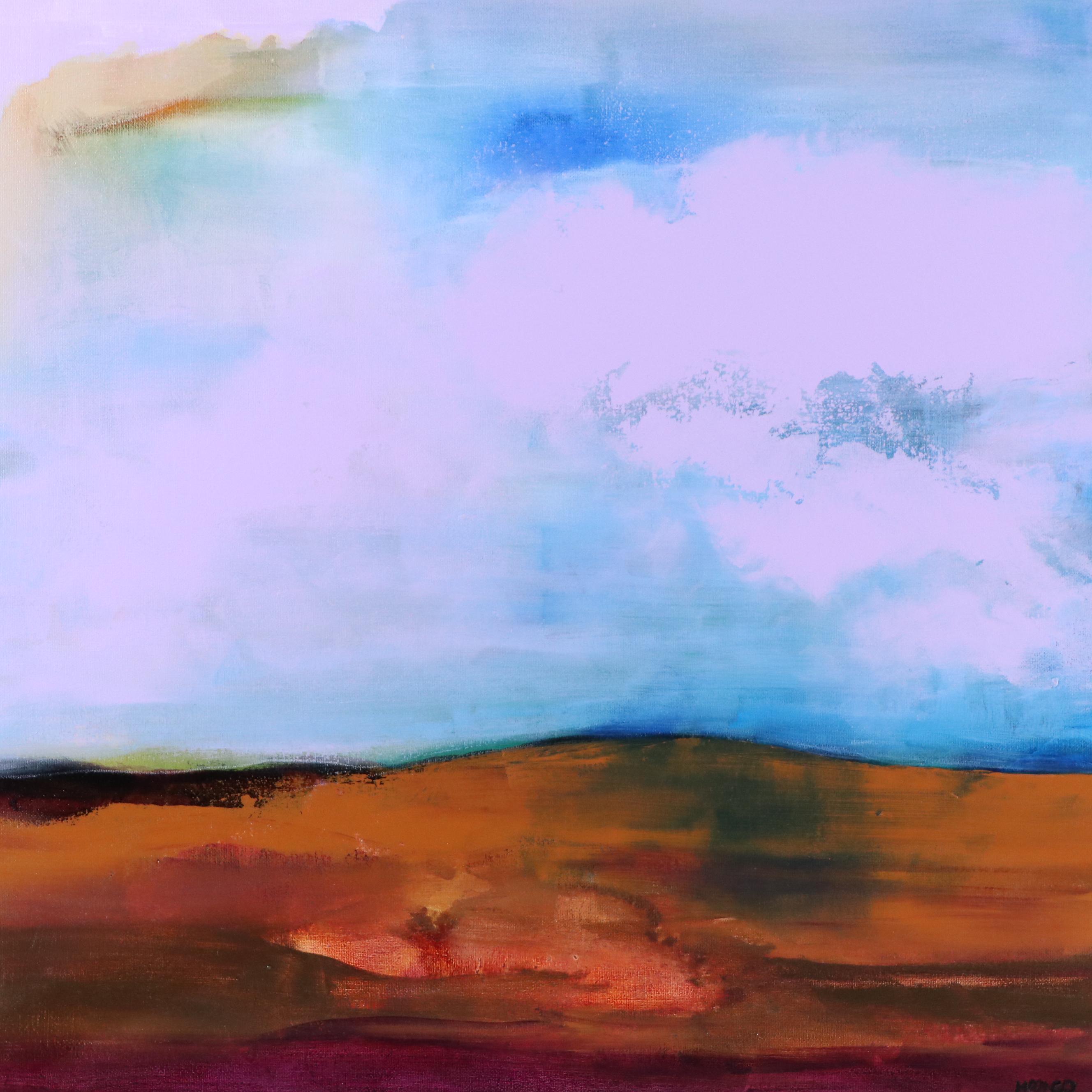 Milagros Pongo Landscape Mixed Media Painting "Islandia," 21st Century