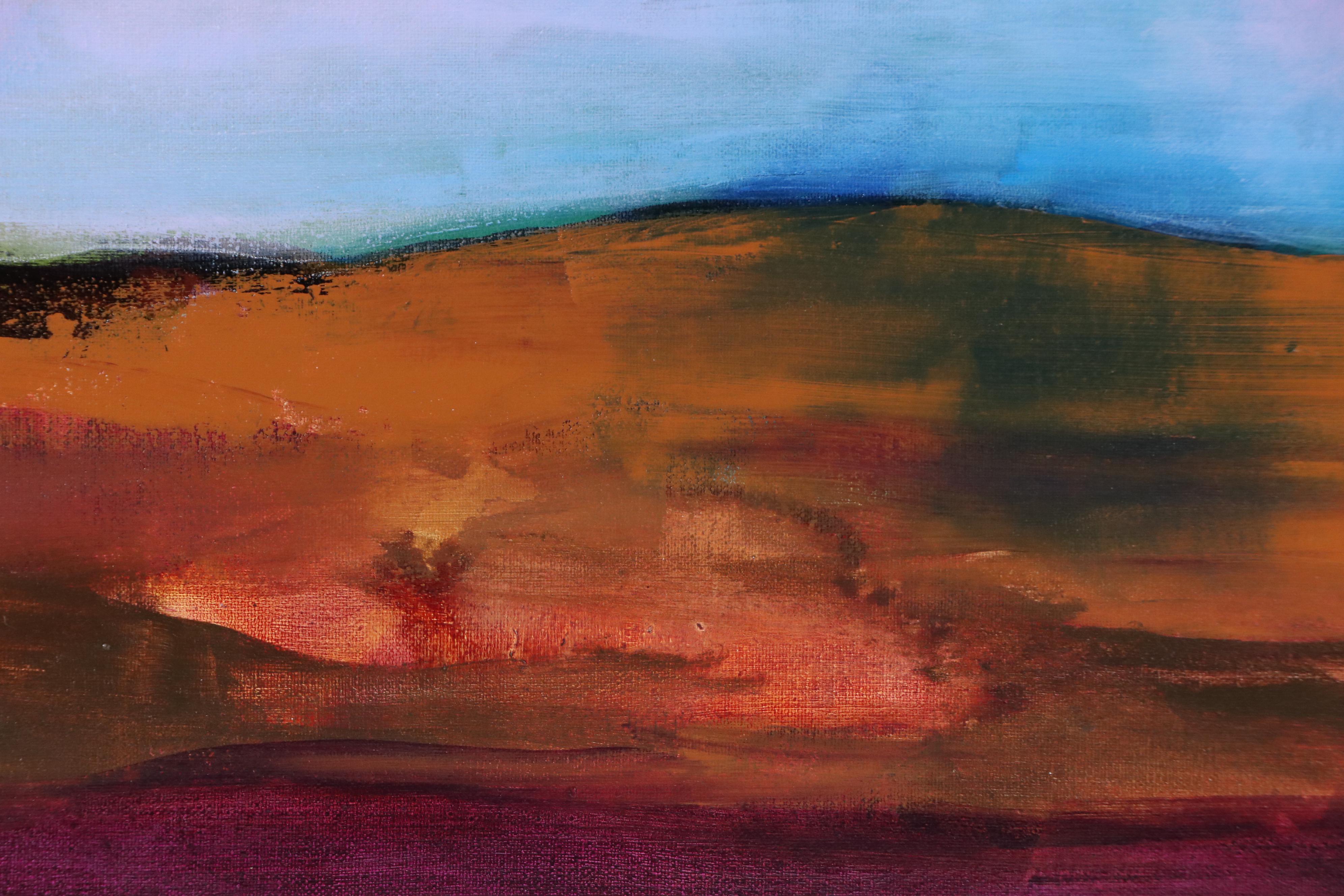 Milagros Pongo Landscape Mixed Media Painting "Islandia," 21st Century