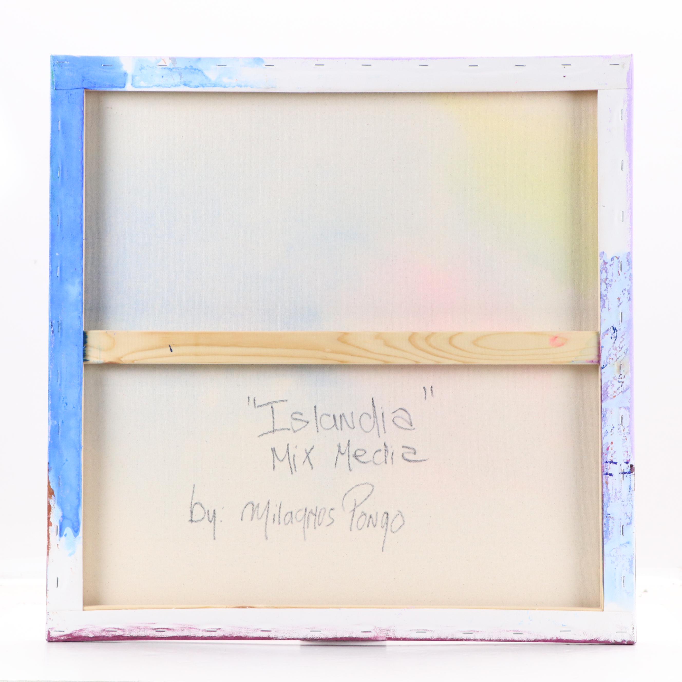 Milagros Pongo Landscape Mixed Media Painting "Islandia," 21st Century