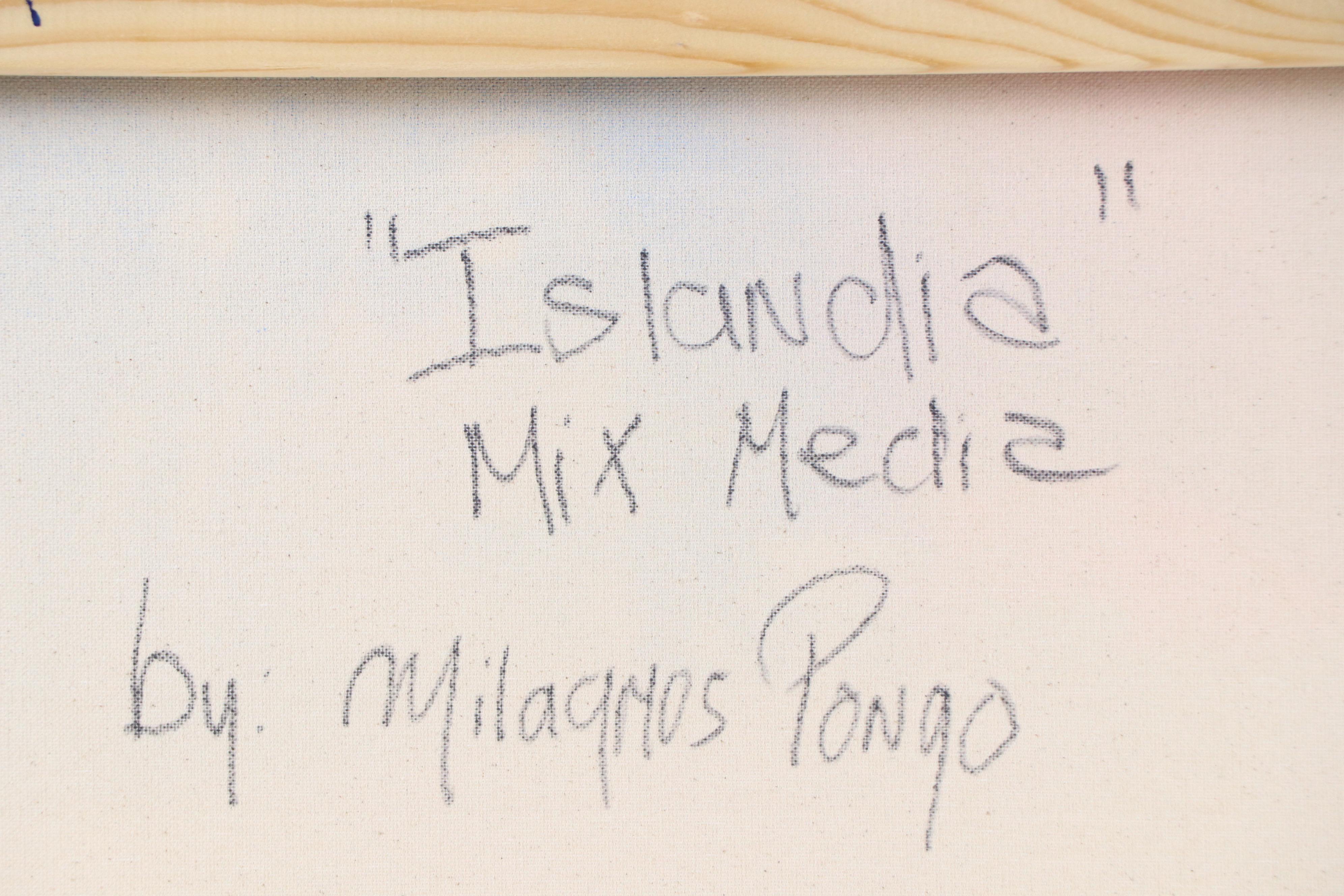 Milagros Pongo Landscape Mixed Media Painting "Islandia," 21st Century