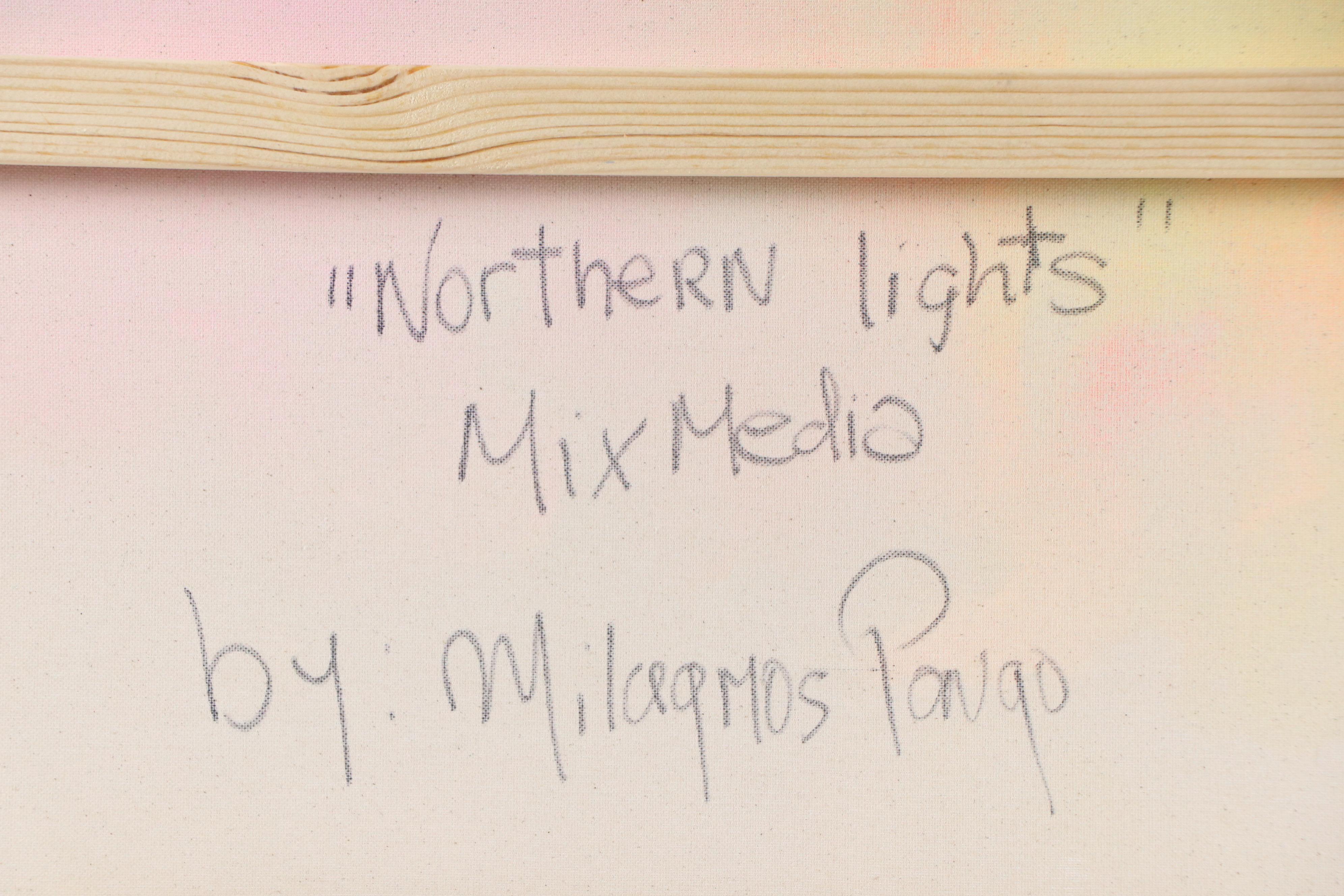 Milagros Pongo Abstract Mixed Media Painting "Northern Lights," 21st Century