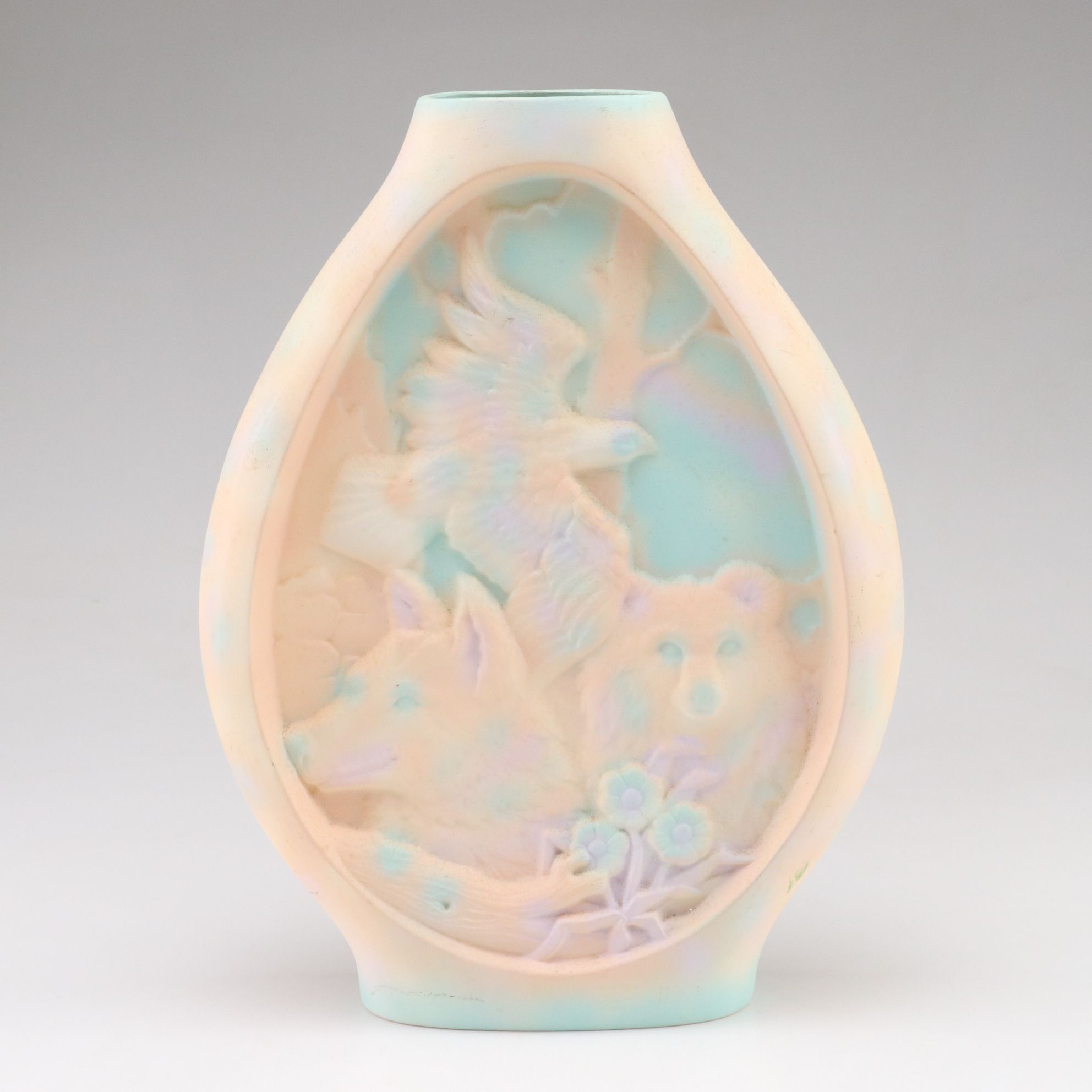 Rainbow Pastel Vase with Native American Animal Totem Relief