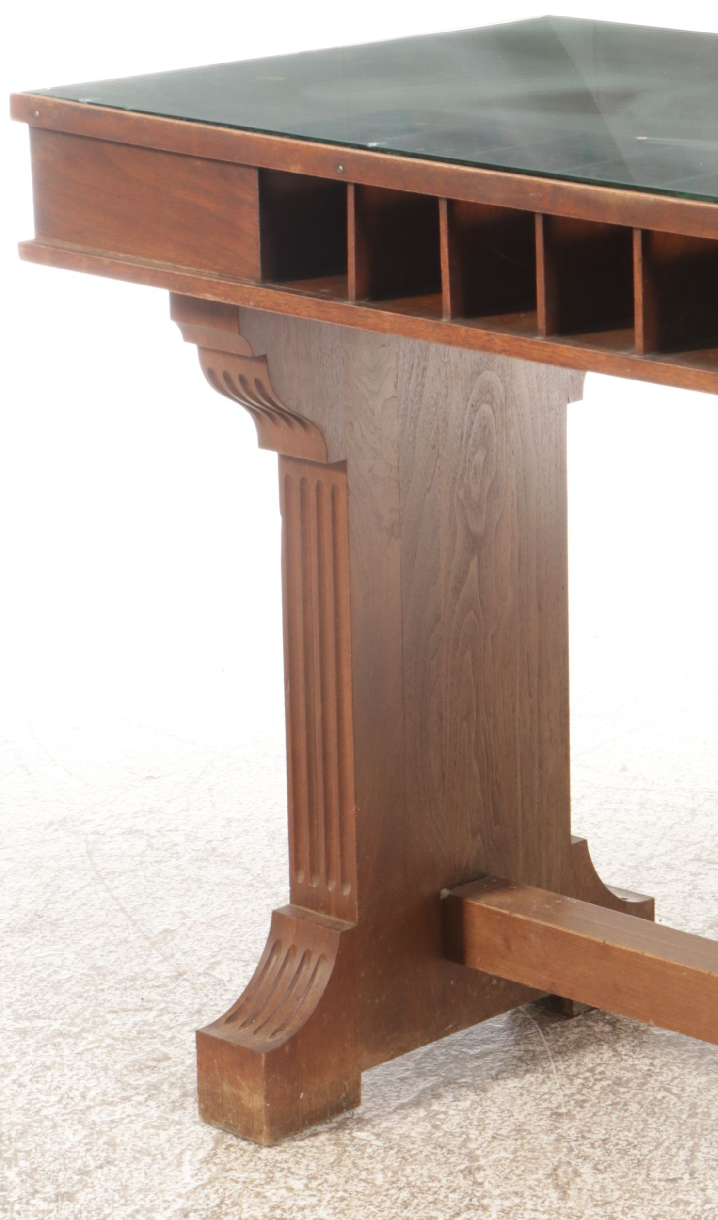 Antique Neoclassical Style Mahogany Bank Table with Glass Top