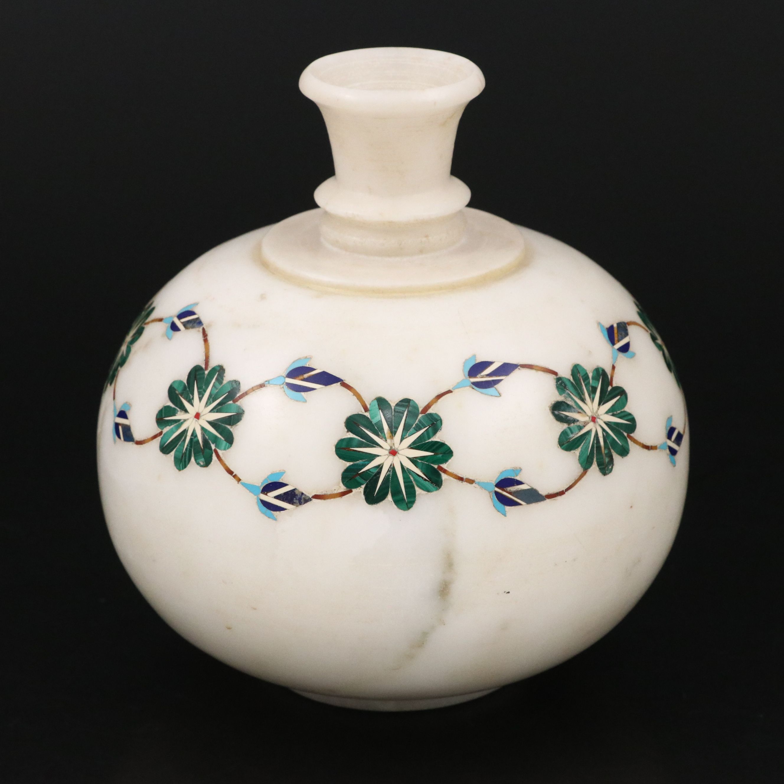 Mughal Style Pietra Dura Floral Stone Vase, 20th Century
