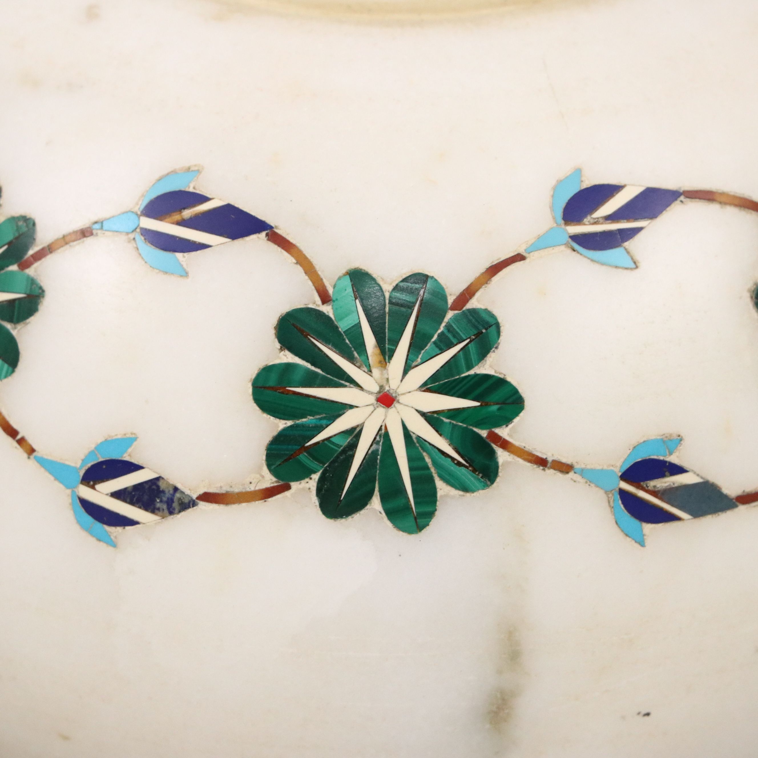 Mughal Style Pietra Dura Floral Stone Vase, 20th Century