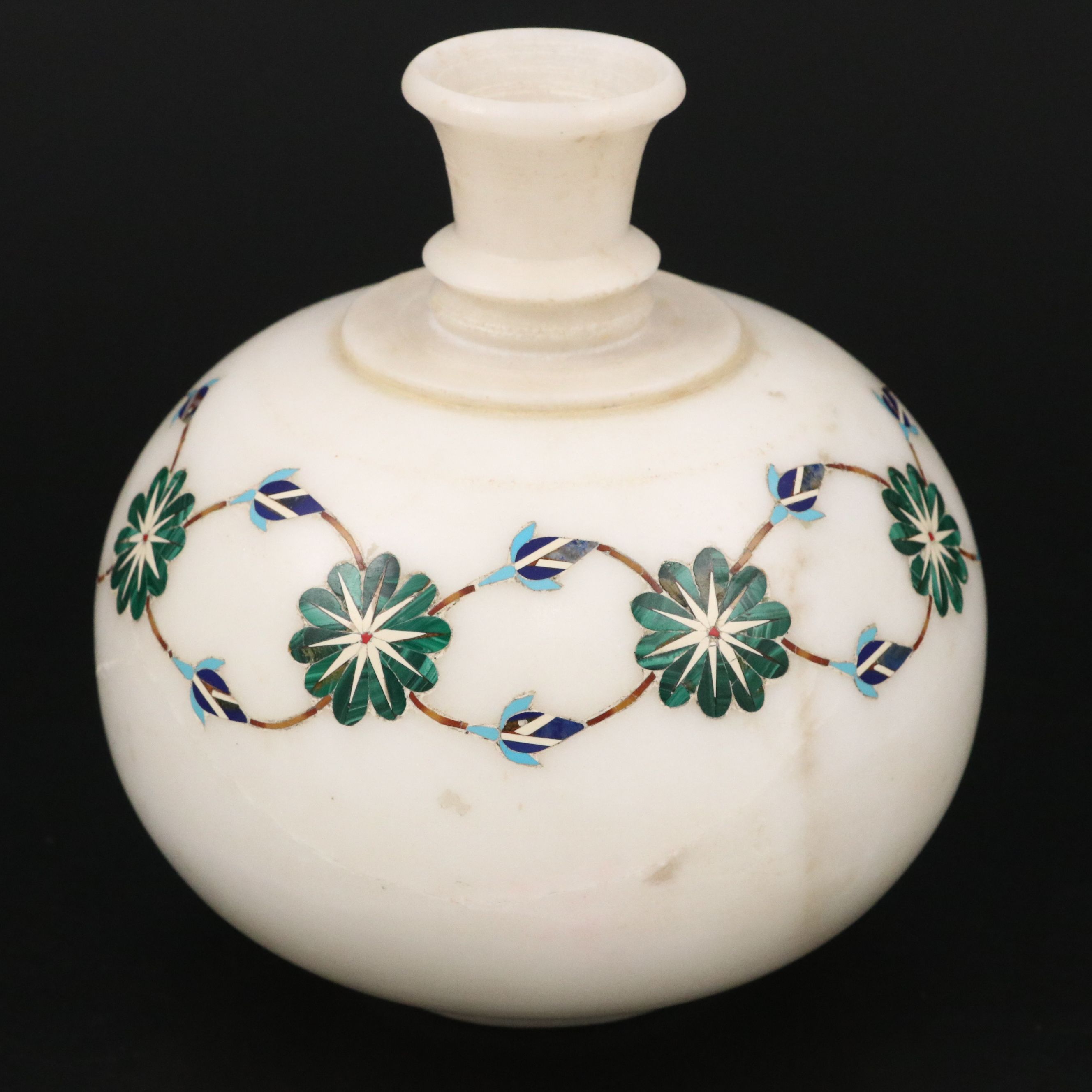 Mughal Style Pietra Dura Floral Stone Vase, 20th Century