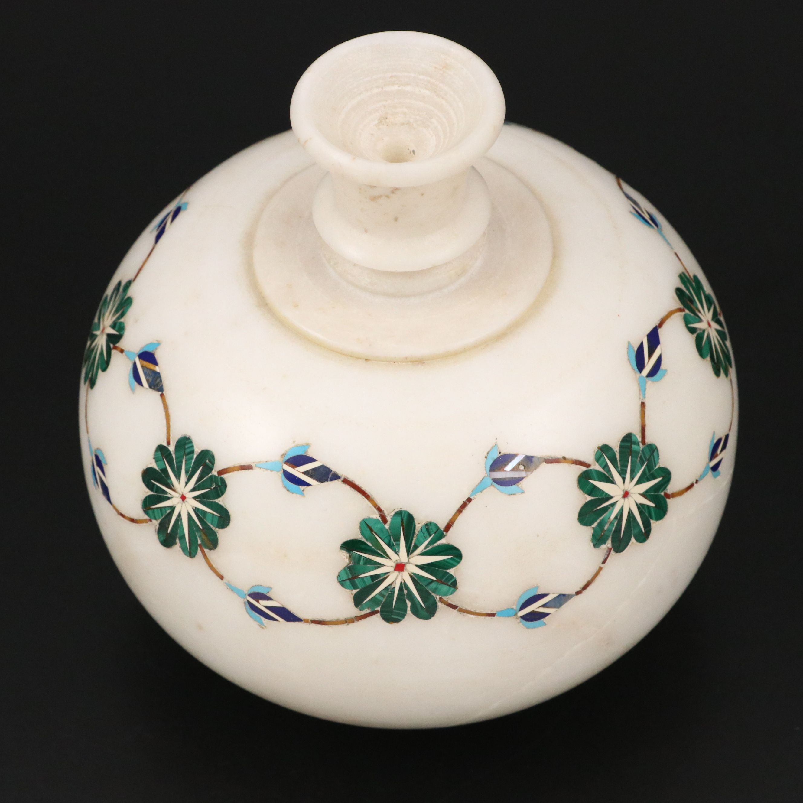 Mughal Style Pietra Dura Floral Stone Vase, 20th Century