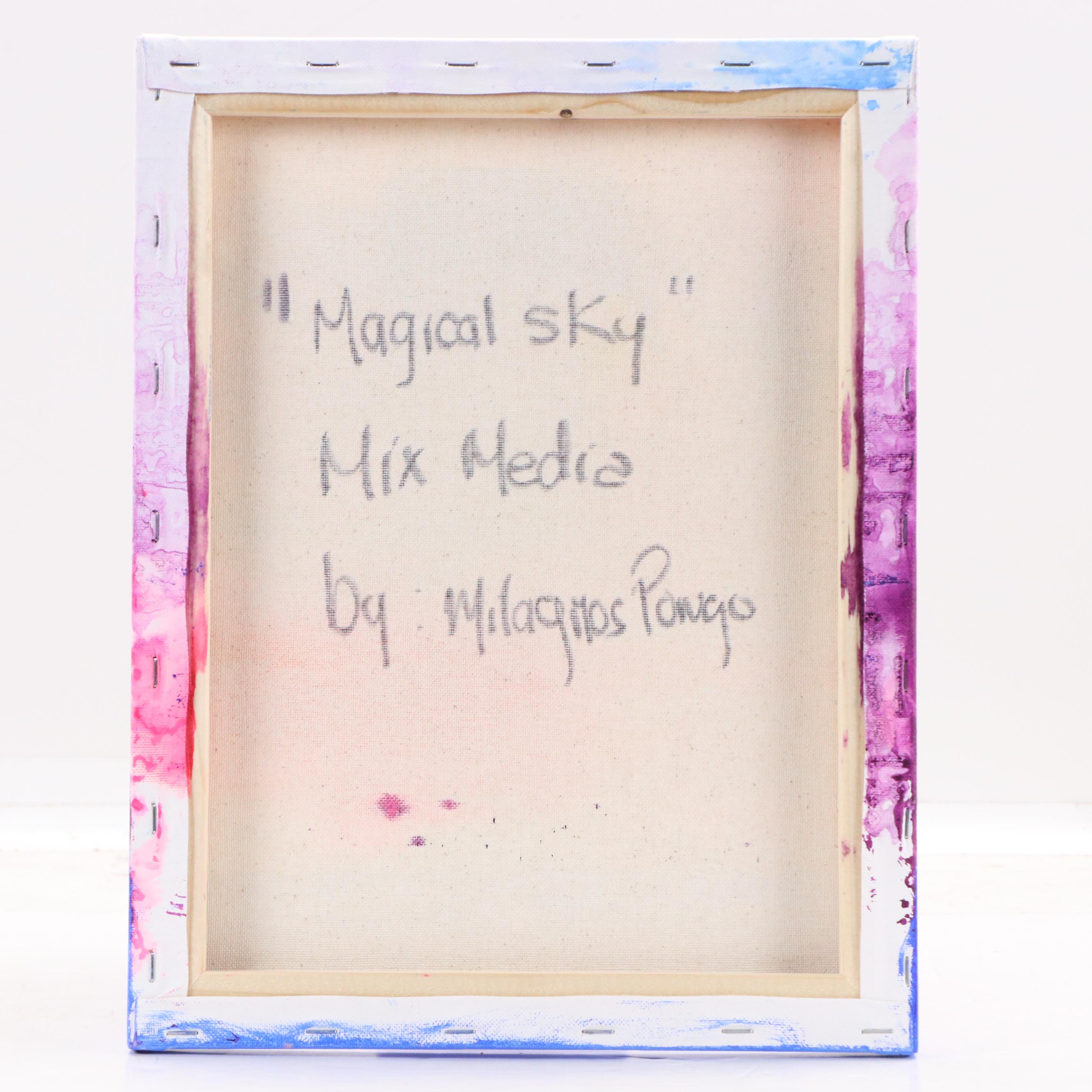 Milagros Pongo Abstract Mixed Media Painting "Magical Sky," 21st Century