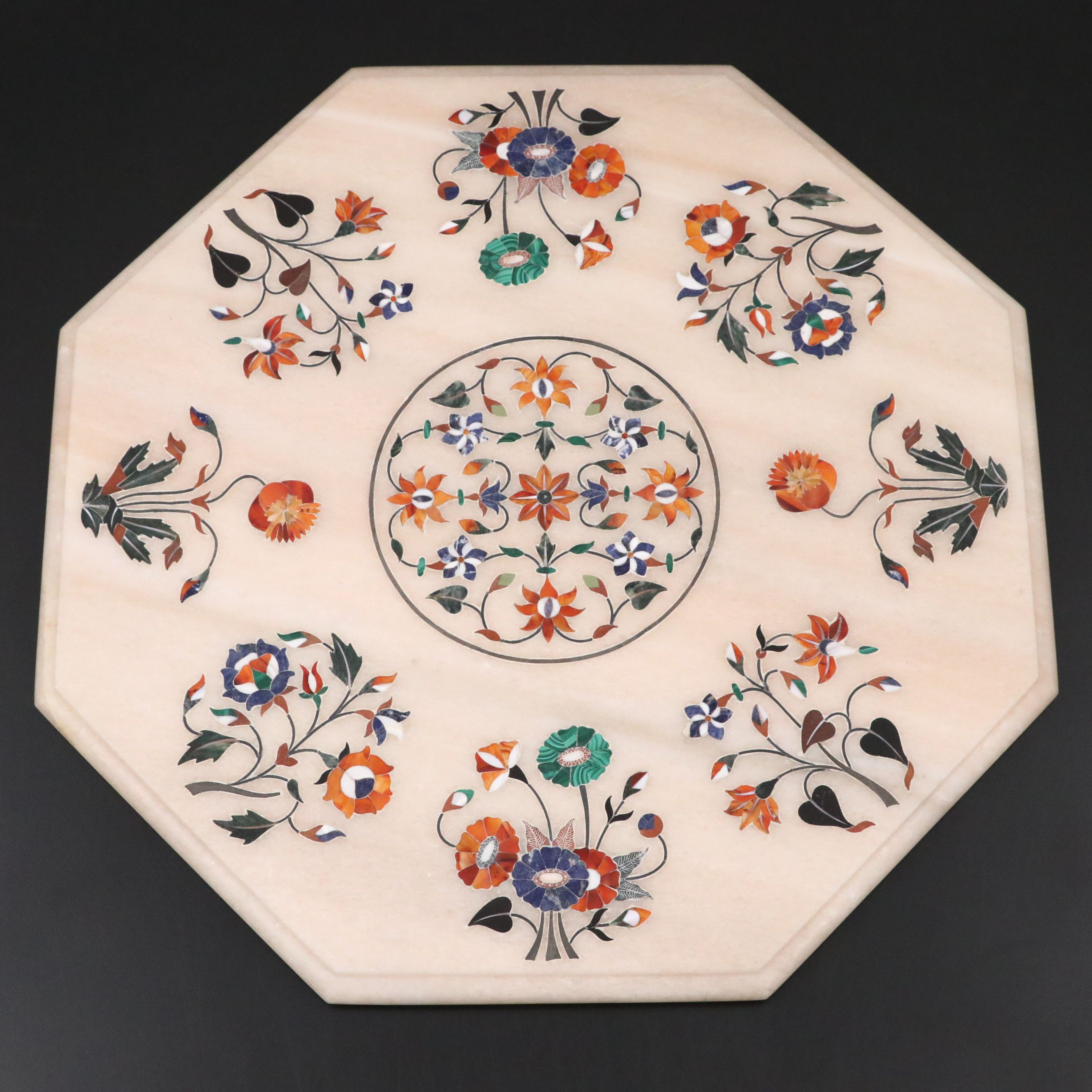Pietra Dura Semi-Precious Stone Inlaid Marble Small Table Top