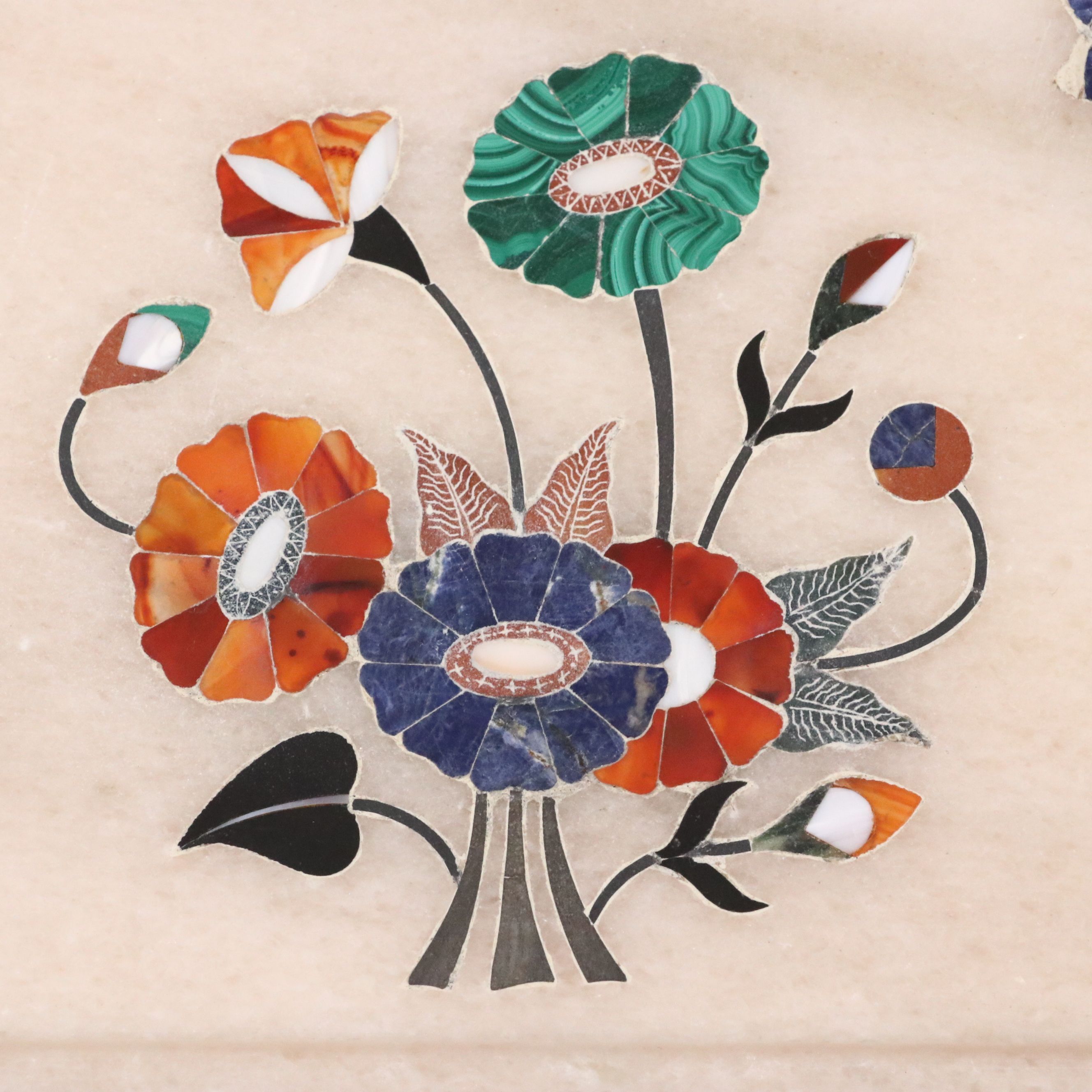 Pietra Dura Semi-Precious Stone Inlaid Marble Small Table Top