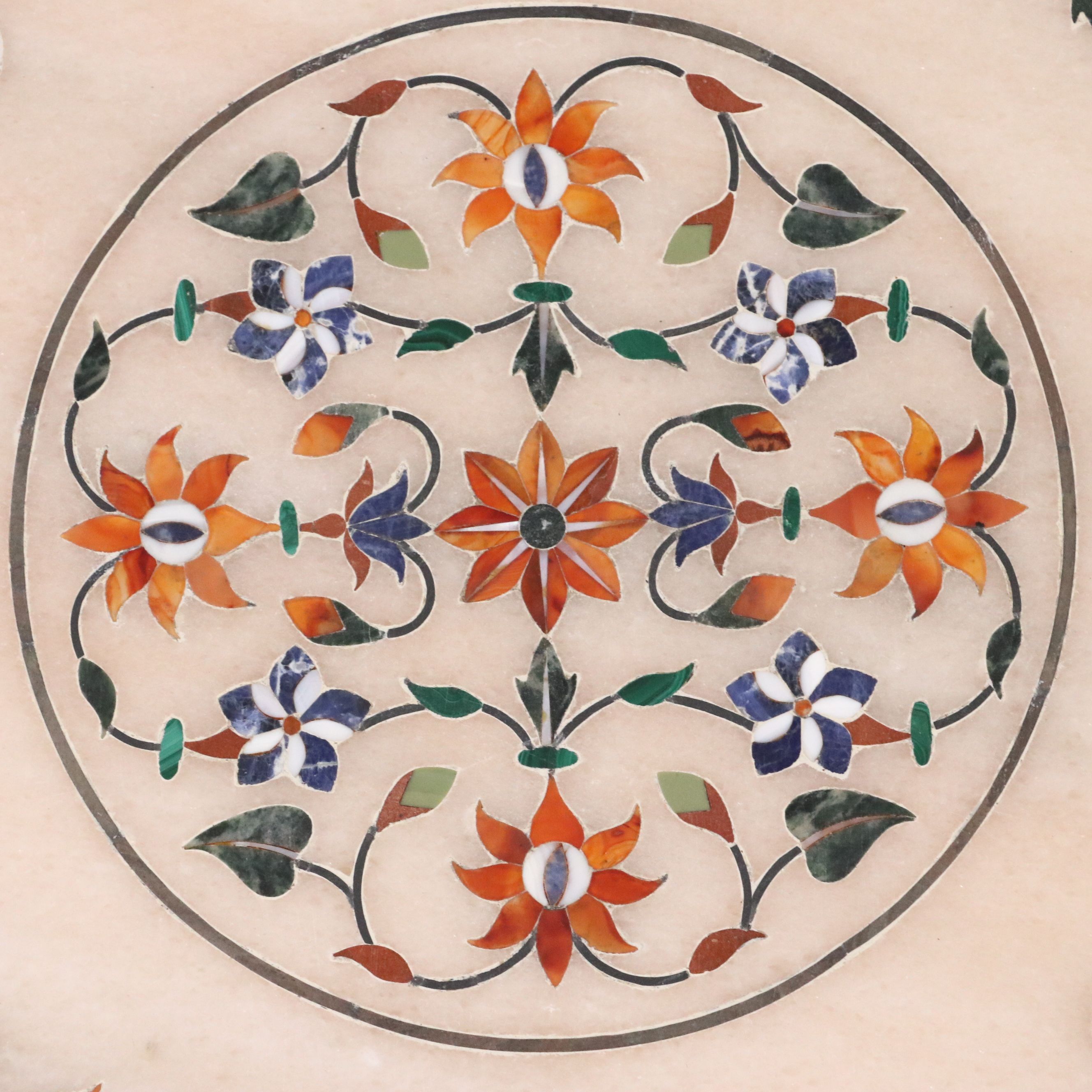 Pietra Dura Semi-Precious Stone Inlaid Marble Small Table Top