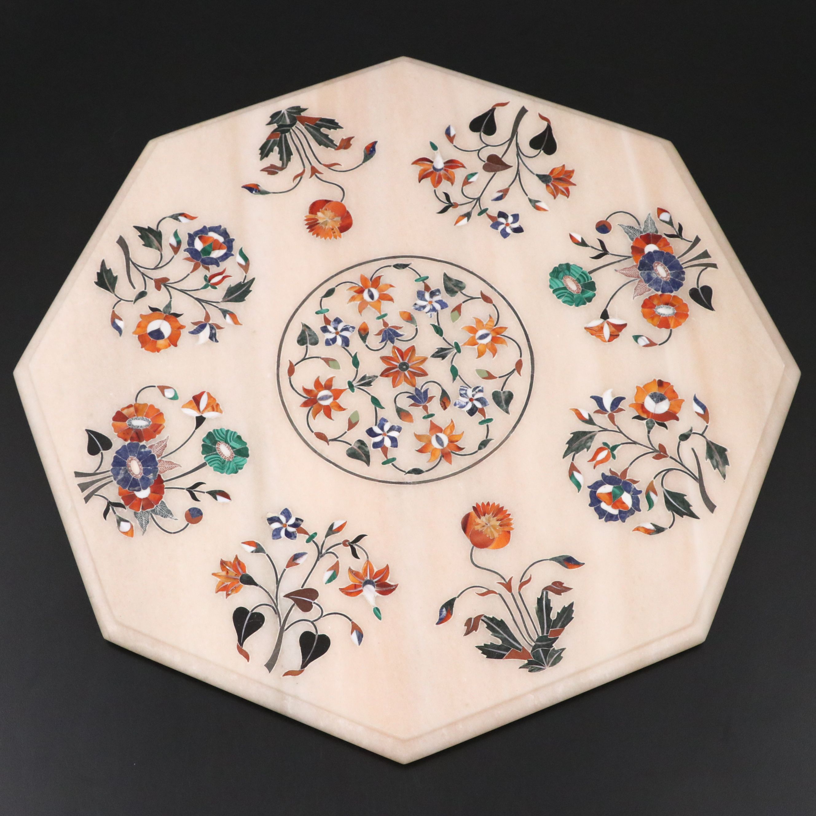 Pietra Dura Semi-Precious Stone Inlaid Marble Small Table Top