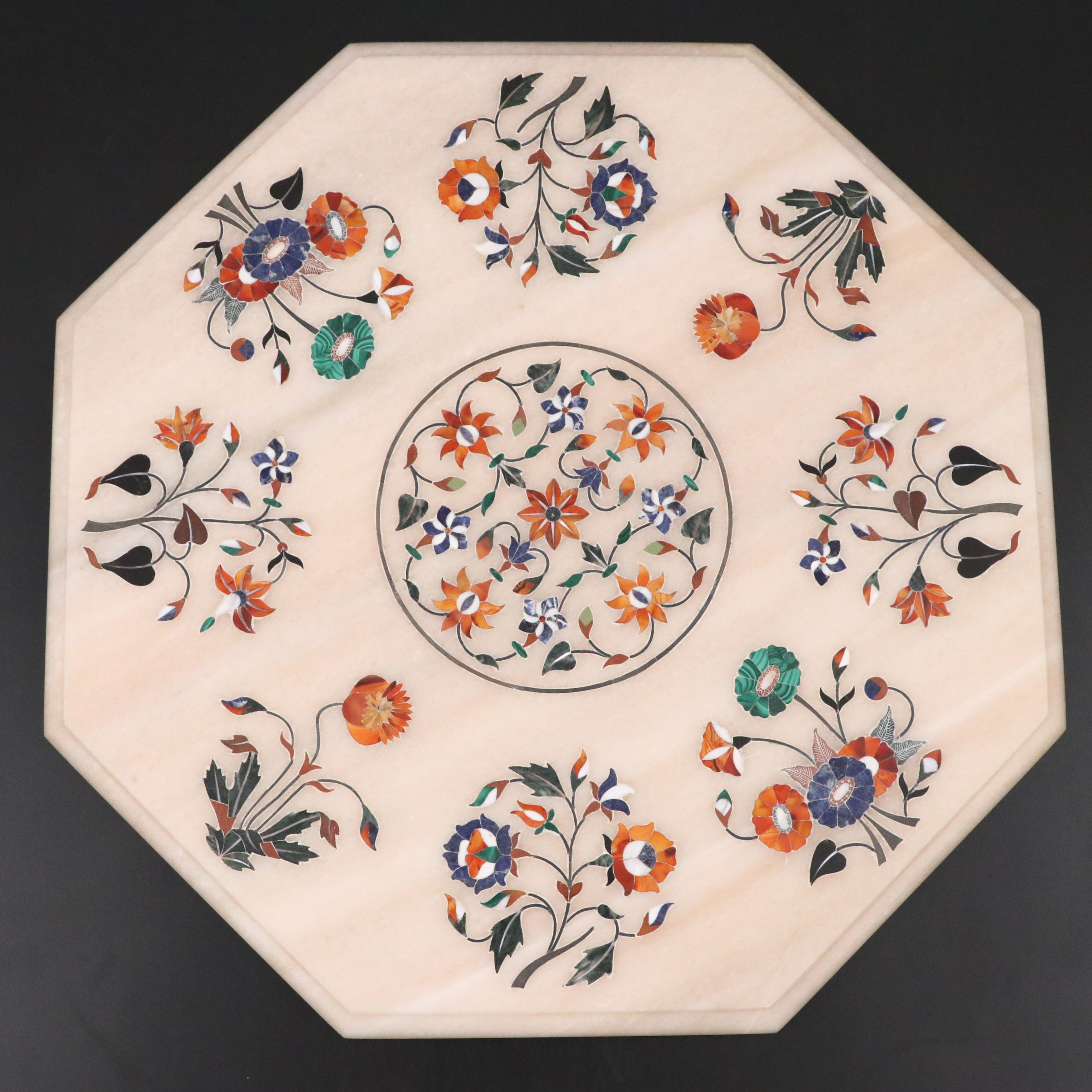 Pietra Dura Semi-Precious Stone Inlaid Marble Small Table Top