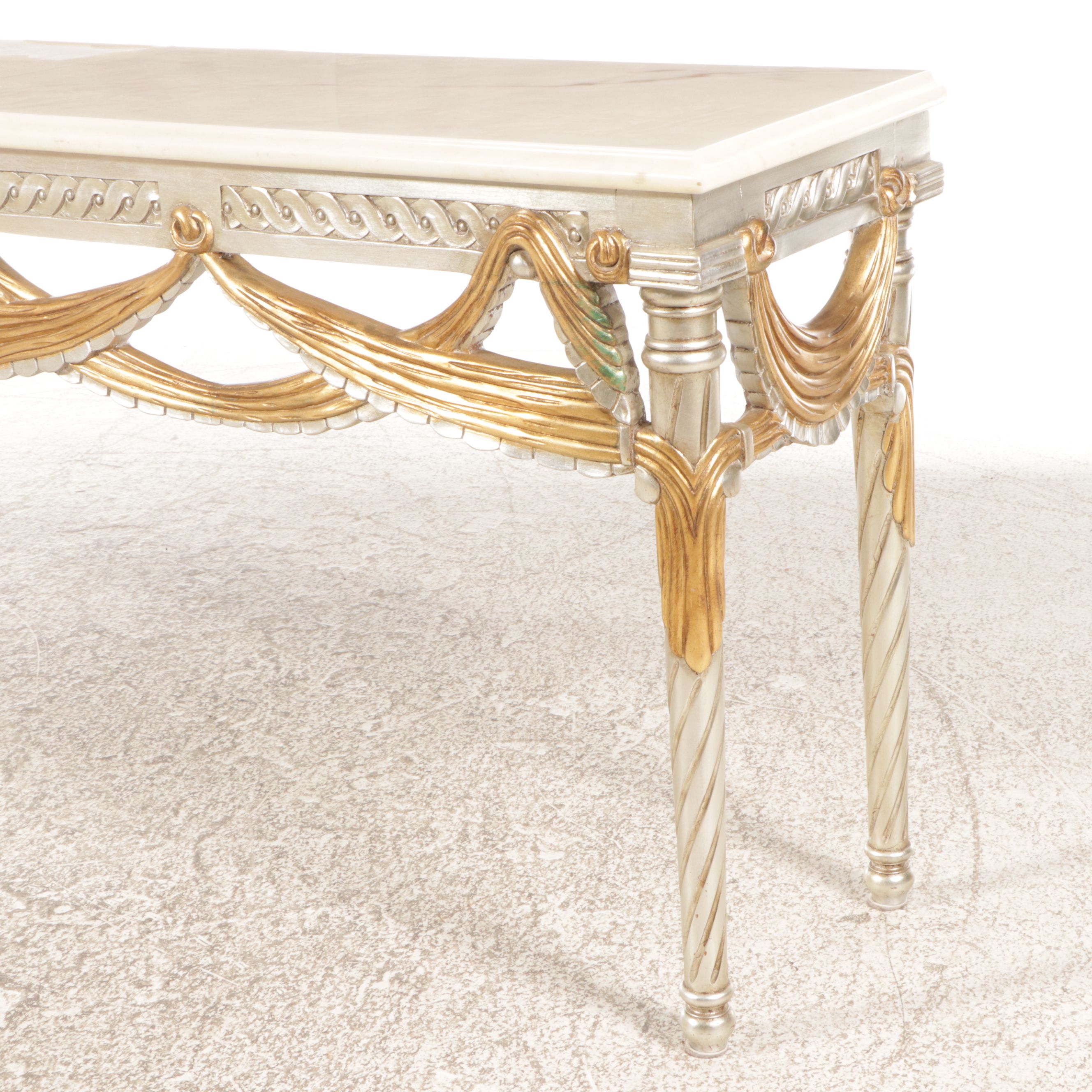 Gilded Wood and Faux Marble Console Table