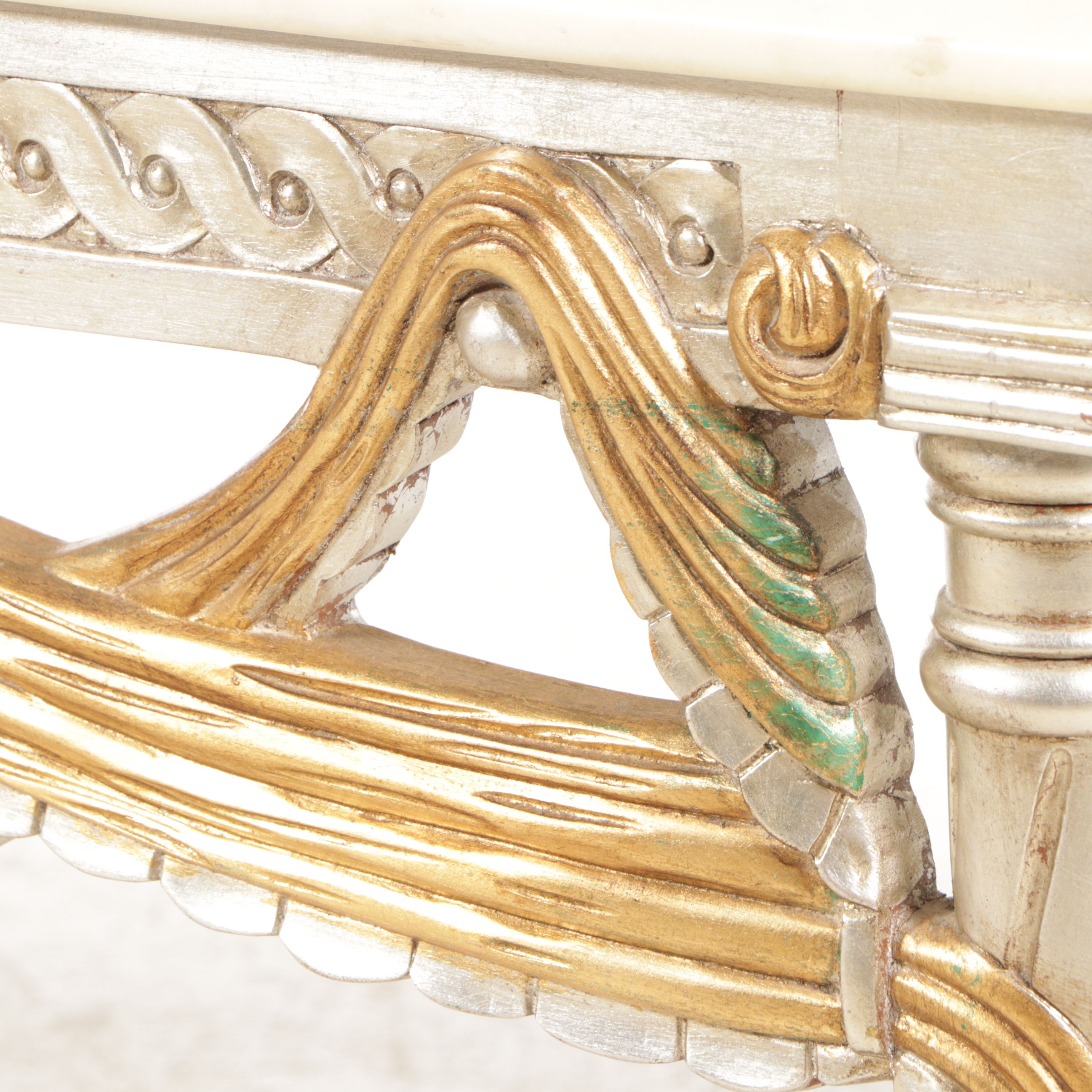 Gilded Wood and Faux Marble Console Table